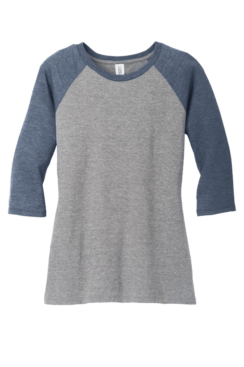 District Women's Perfect Tri 3/4-Sleeve Raglan - Navy Frost/ Grey Frost