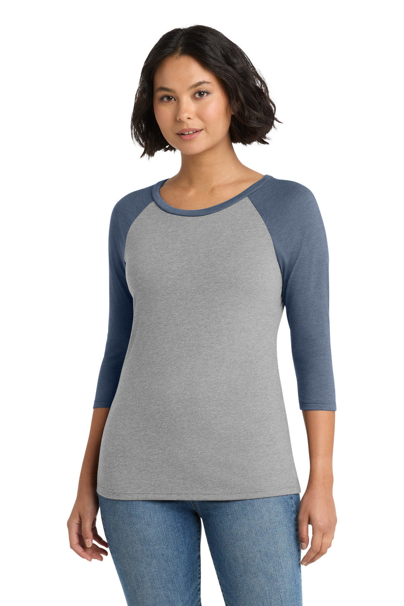 District Women's Perfect Tri 3/4-Sleeve Raglan - Navy Frost/ Grey Frost