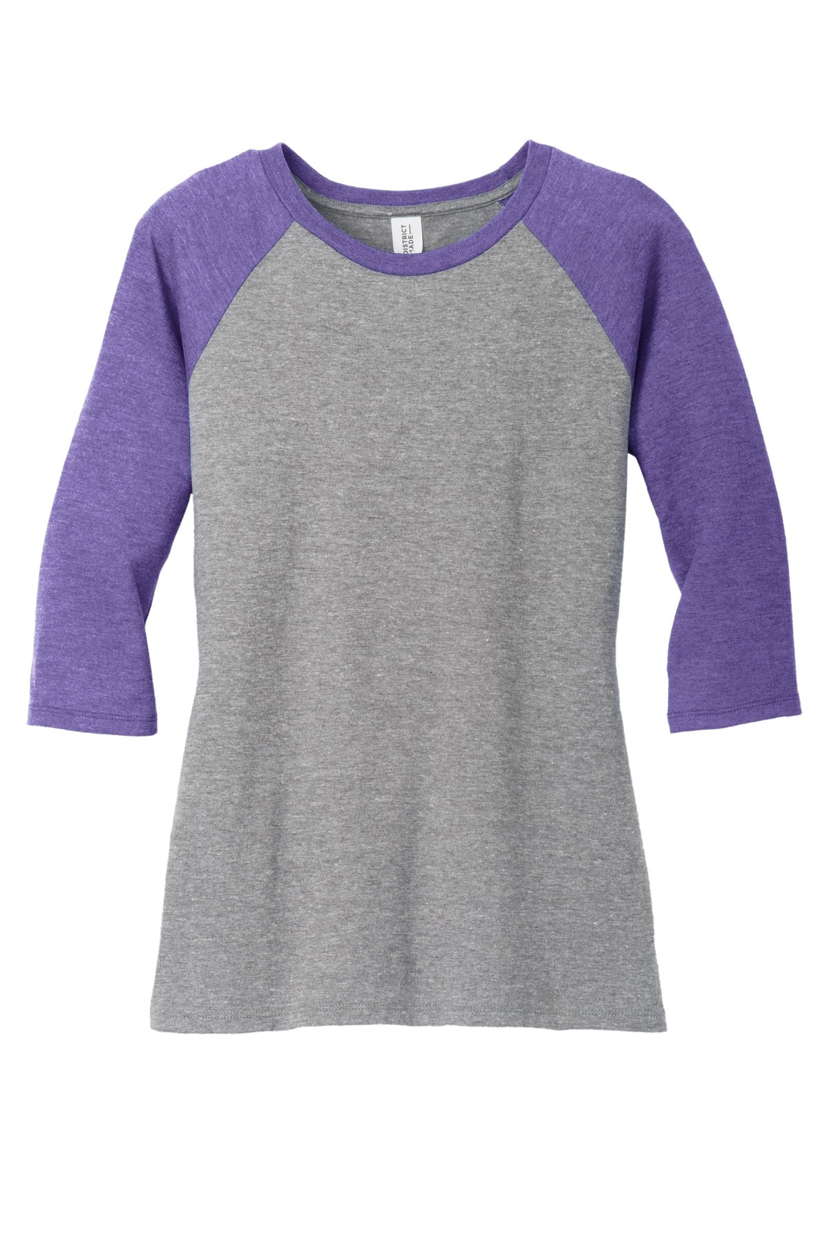 District Women's Perfect Tri 3/4-Sleeve Raglan - Purple Frost/ Grey Frost