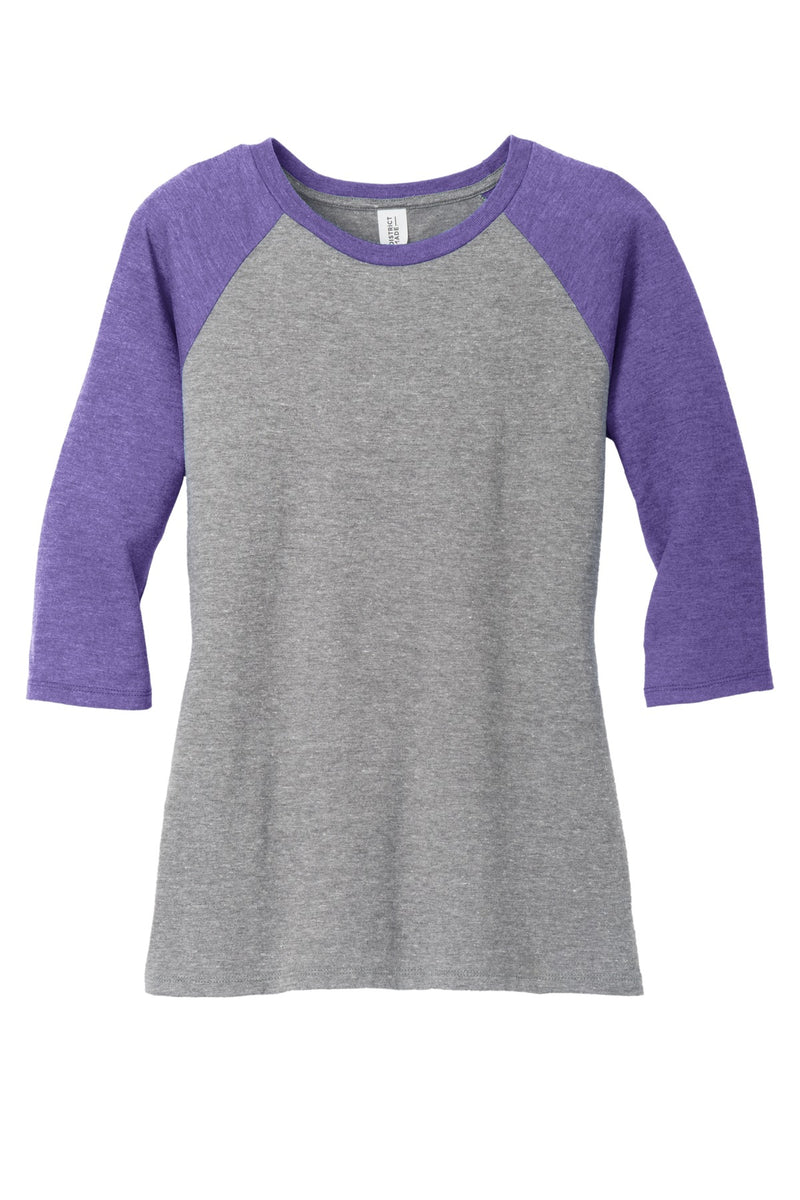 District Women's Perfect Tri 3/4-Sleeve Raglan - Purple Frost/ Grey Frost