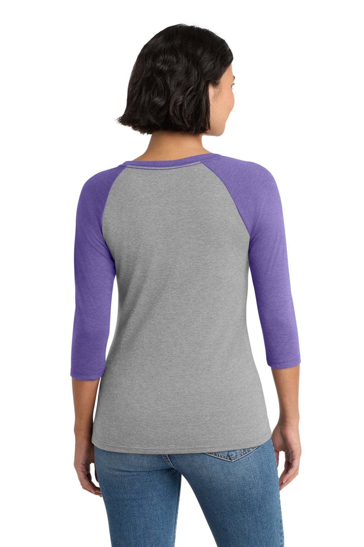 District Women's Perfect Tri 3/4-Sleeve Raglan - Purple Frost/ Grey Frost
