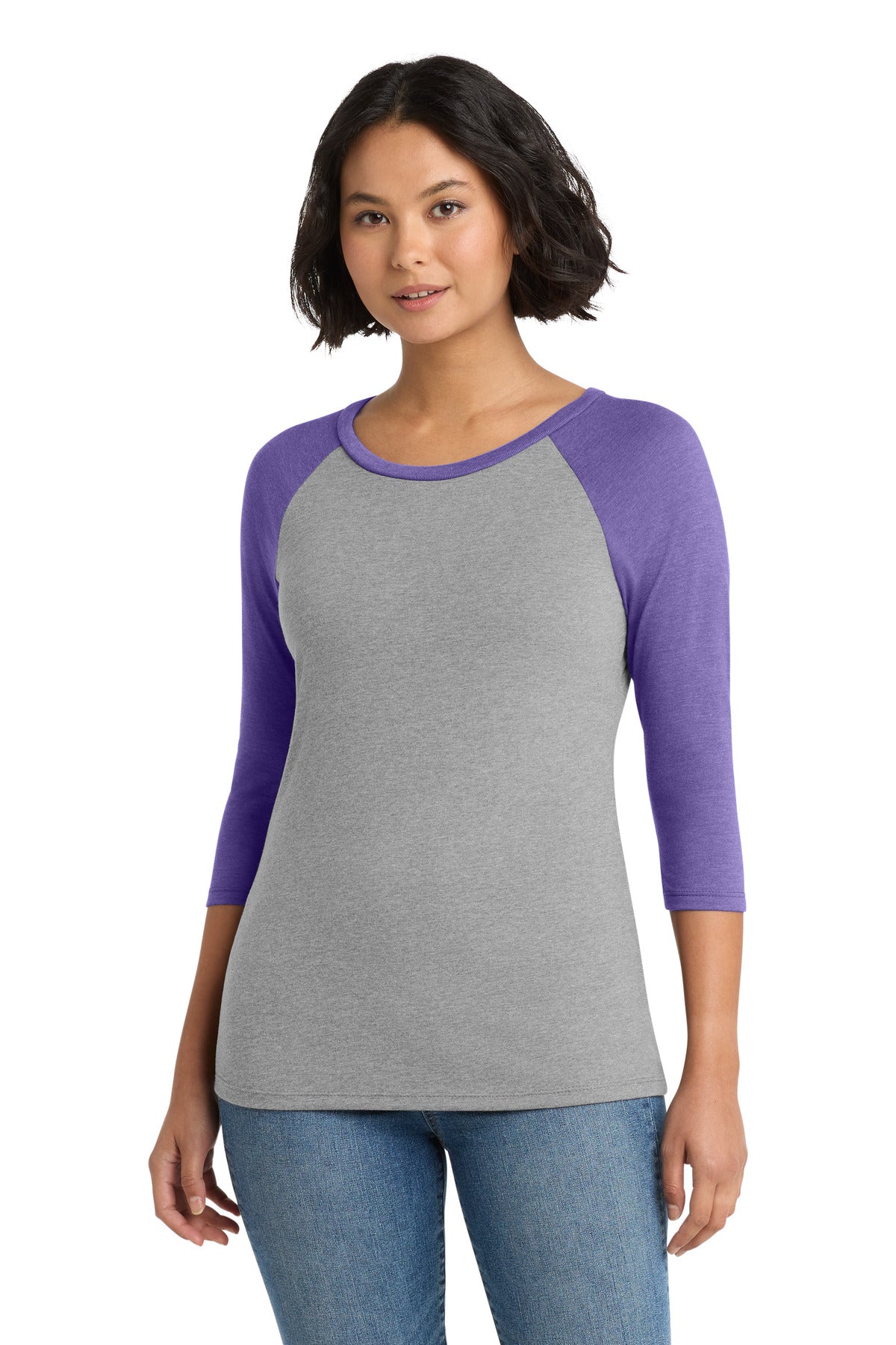District Women's Perfect Tri 3/4-Sleeve Raglan - Purple Frost/ Grey Frost