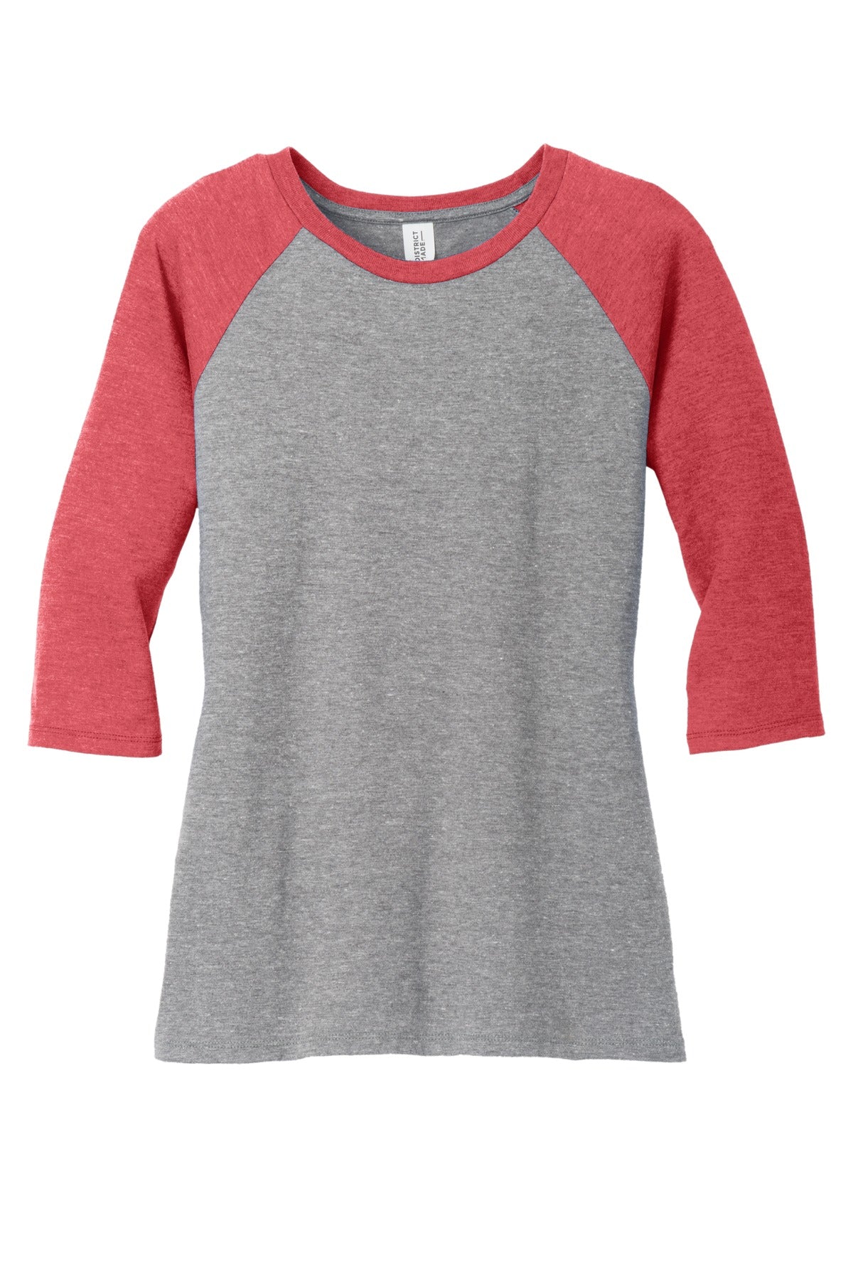 District Women's Perfect Tri 3/4-Sleeve Raglan - Red Frost/ Grey Frost