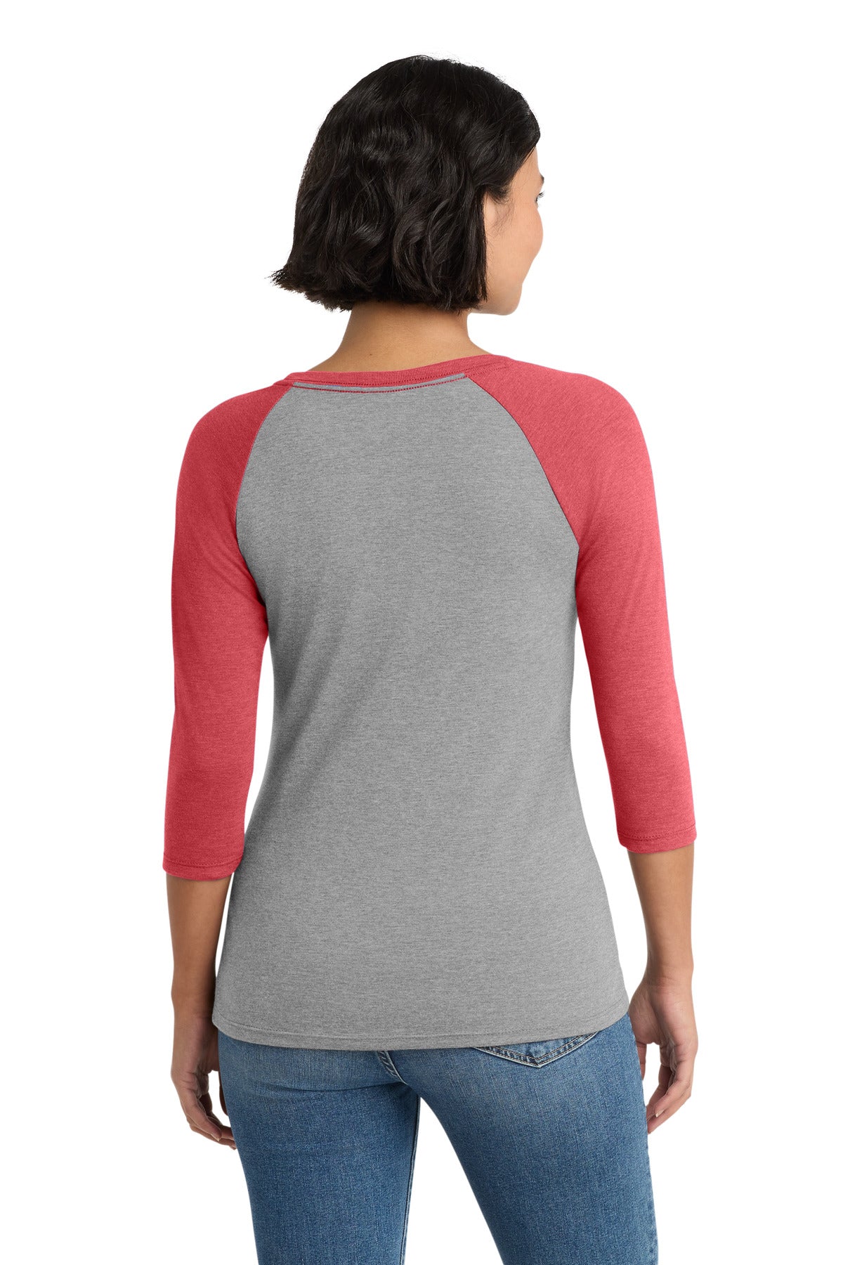 District Women's Perfect Tri 3/4-Sleeve Raglan - Red Frost/ Grey Frost