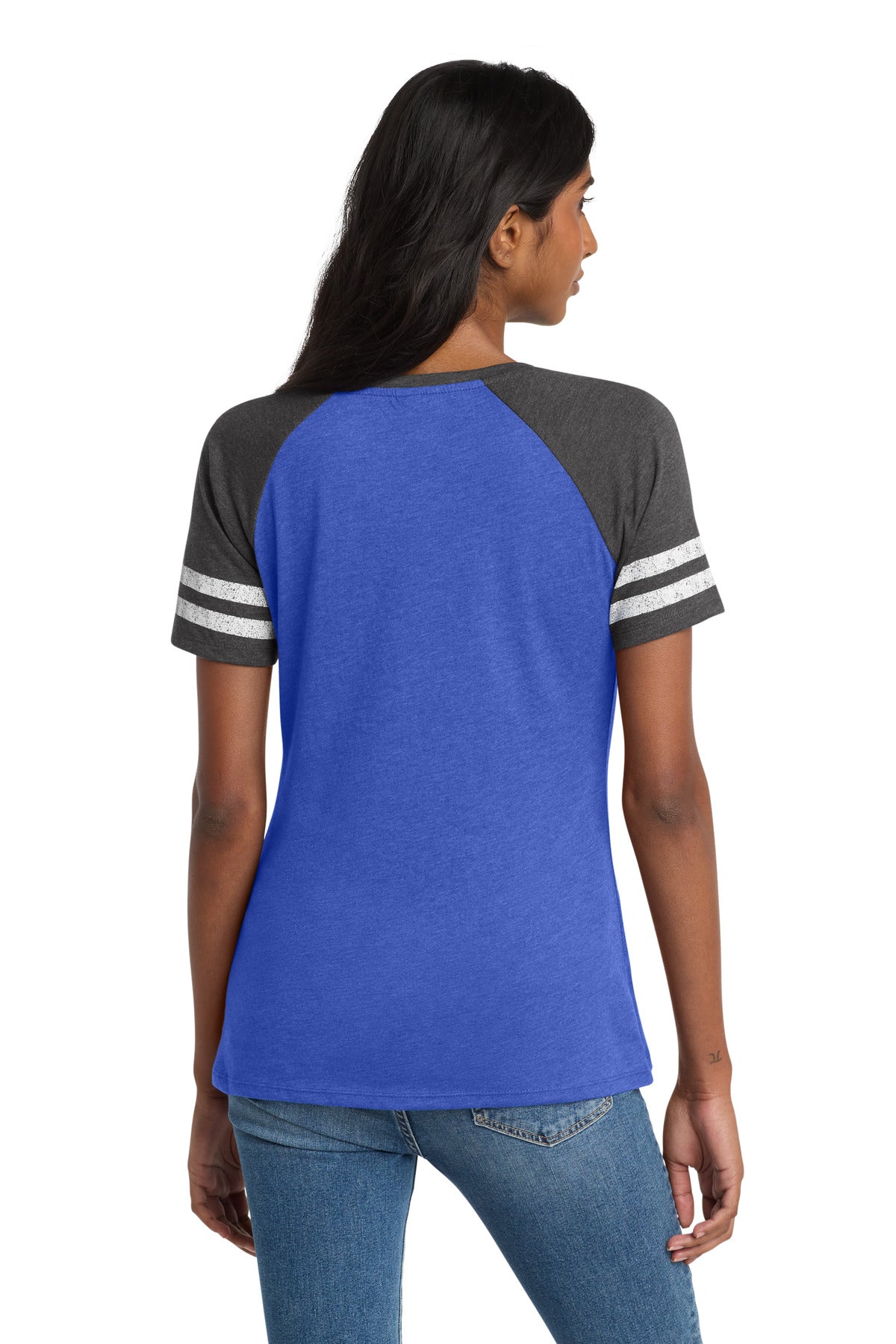 District  Women's Game V-Neck Tee - Heathered True Royal/ Heathered Charcoal