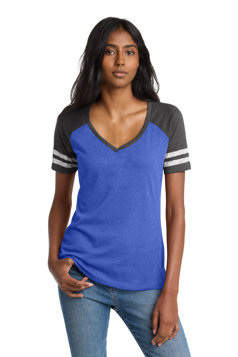 District  Women's Game V-Neck Tee - Heathered True Royal/ Heathered Charcoal