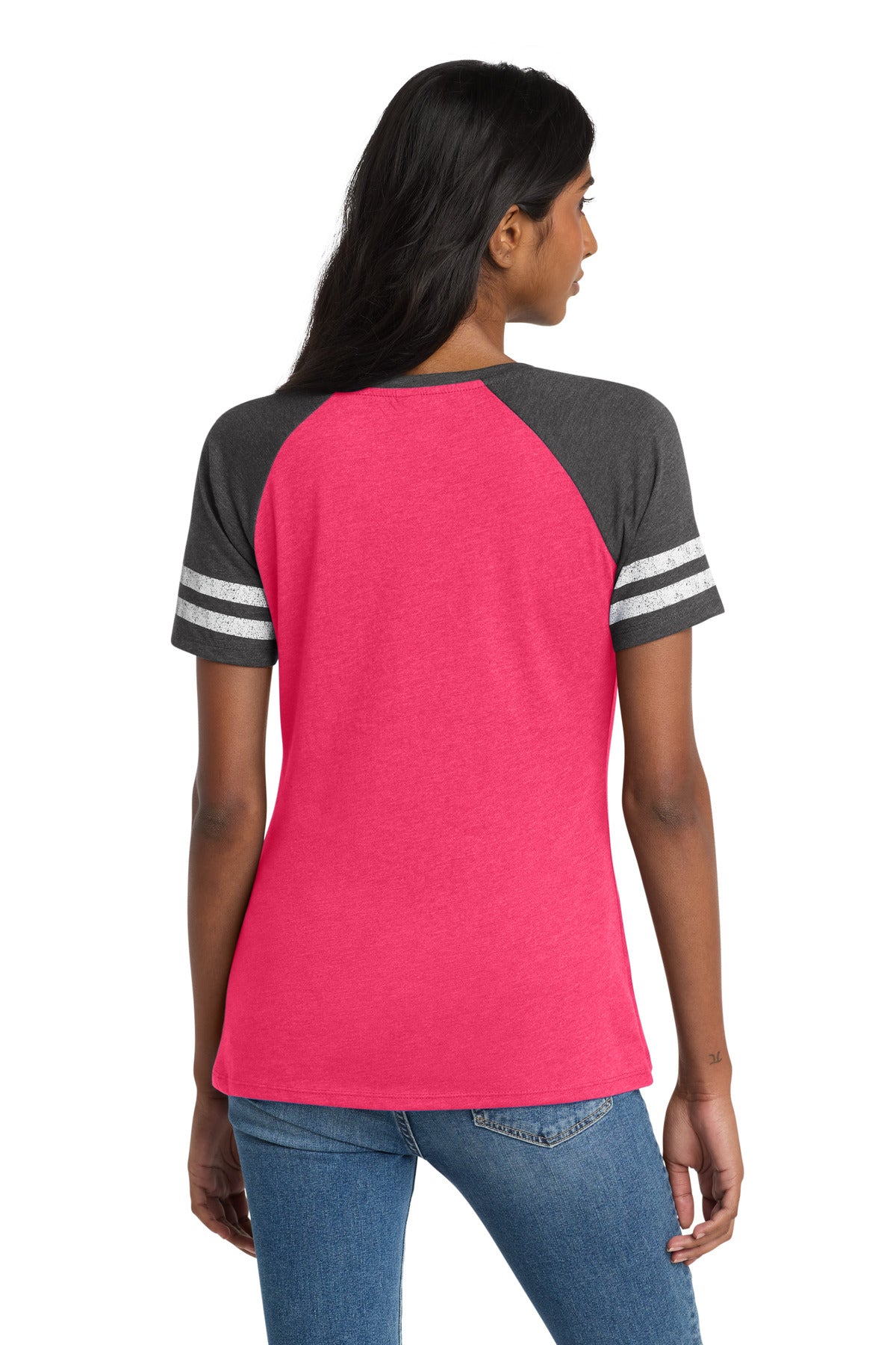 District  Women's Game V-Neck Tee - Heathered Watermelon/ Heathered Charcoal