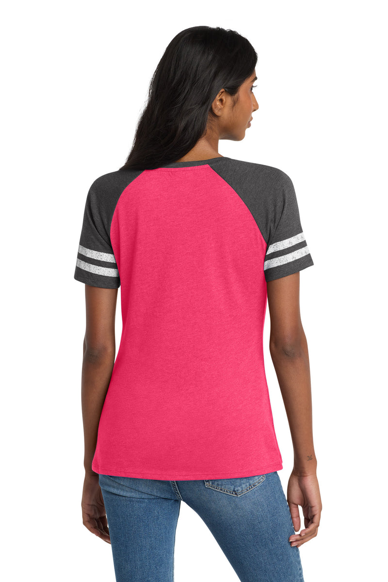 District  Women's Game V-Neck Tee - Heathered Watermelon/ Heathered Charcoal