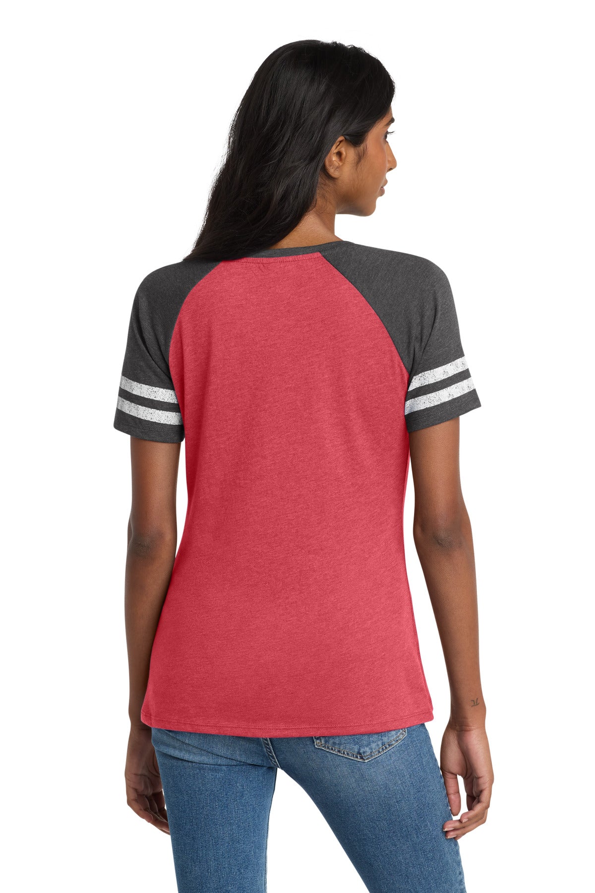 District  Women's Game V-Neck Tee - Heathered Red/ Heathered Charcoal