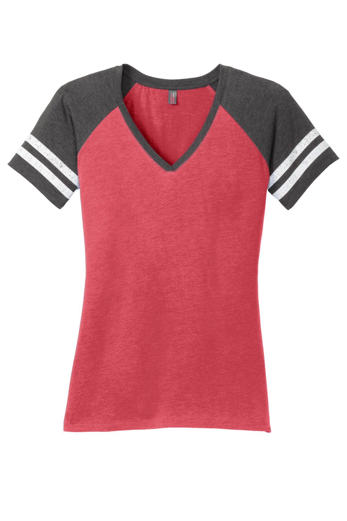 District  Women's Game V-Neck Tee - Heathered Red/ Heathered Charcoal