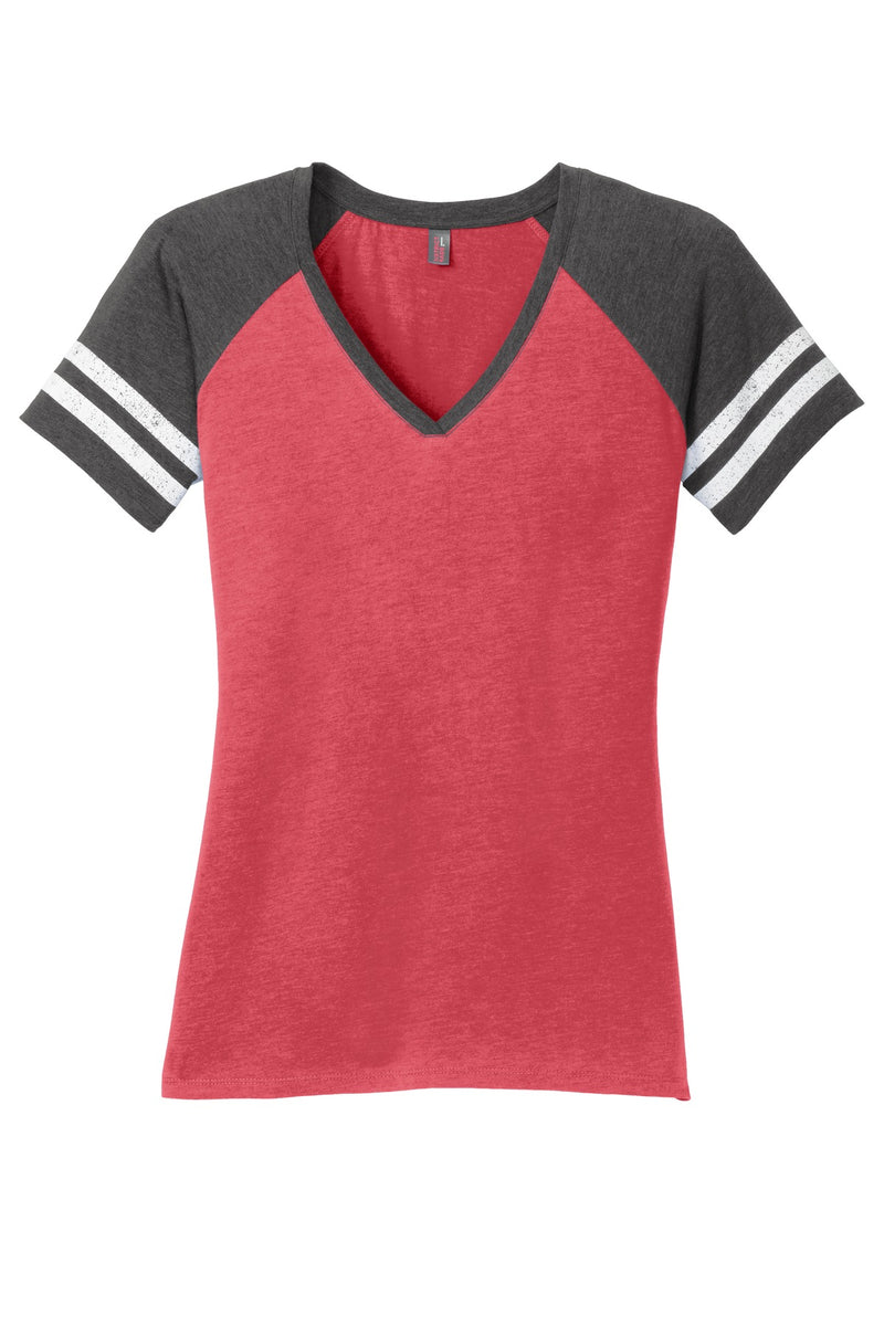 District  Women's Game V-Neck Tee - Heathered Red/ Heathered Charcoal