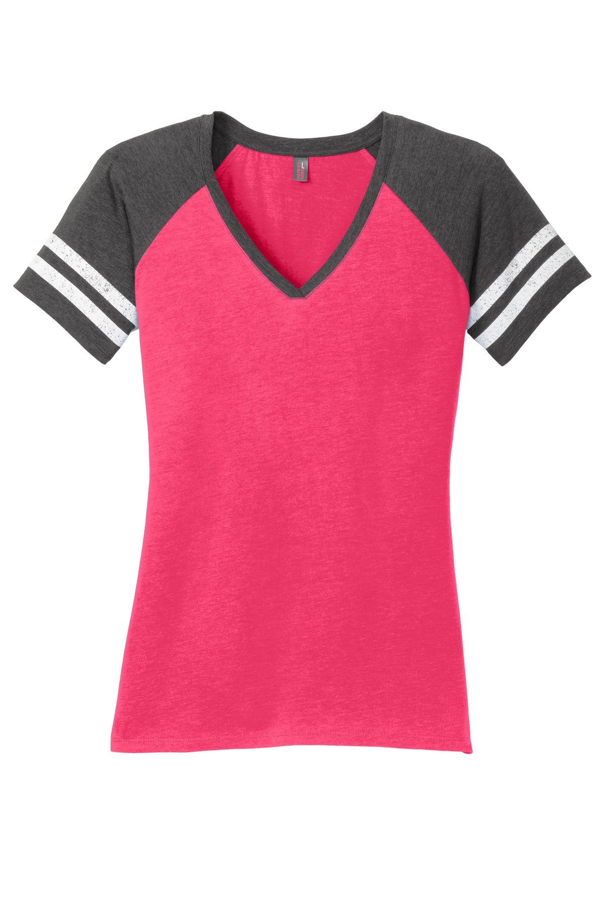 District  Women's Game V-Neck Tee - Heathered Watermelon/ Heathered Charcoal