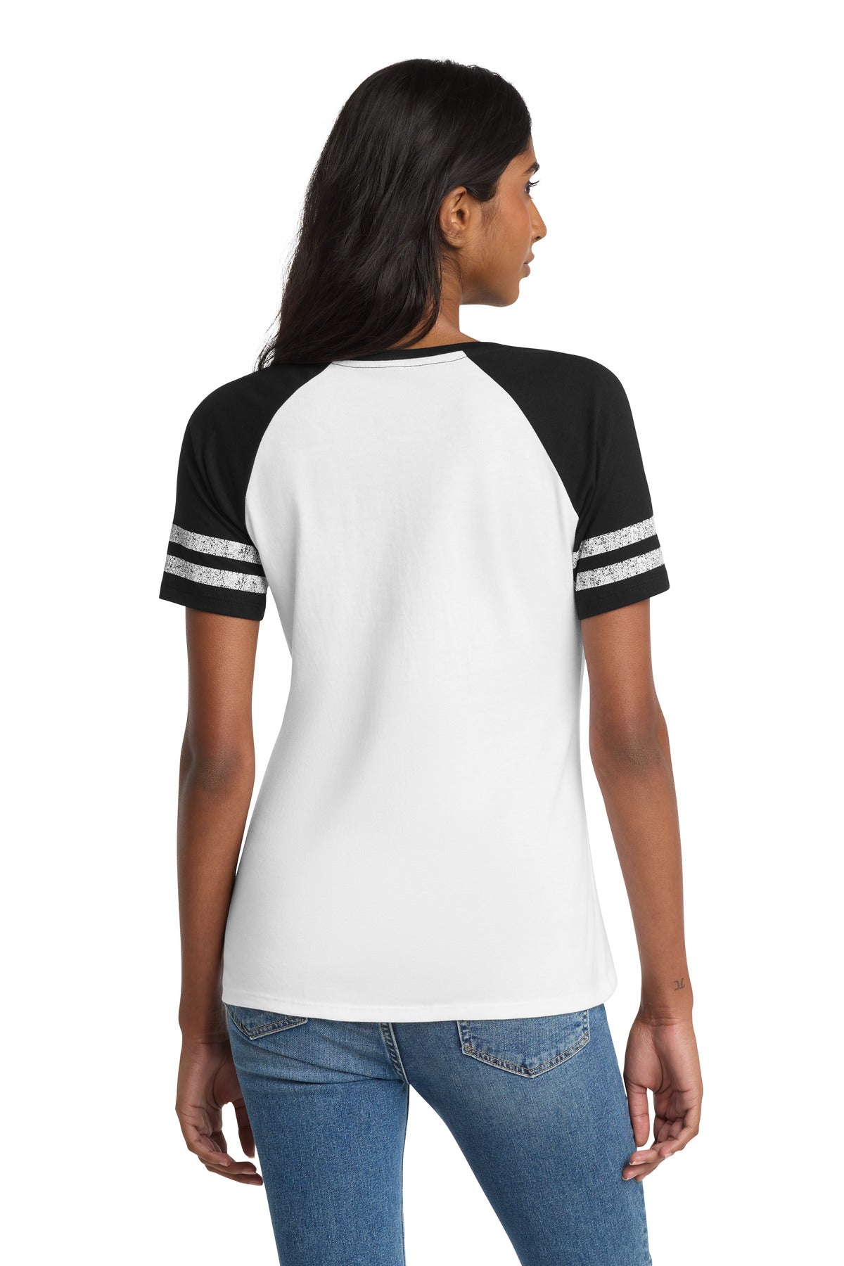 District  Women's Game V-Neck Tee - White/ Black