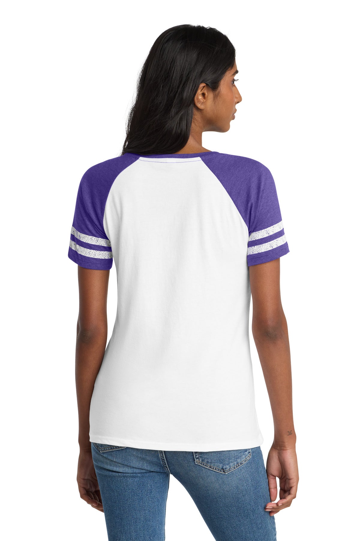 District  Women's Game V-Neck Tee - White/ Heathered Purple