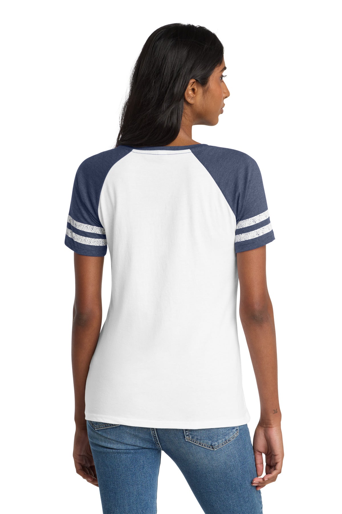 District  Women's Game V-Neck Tee - White/ Heathered True Navy