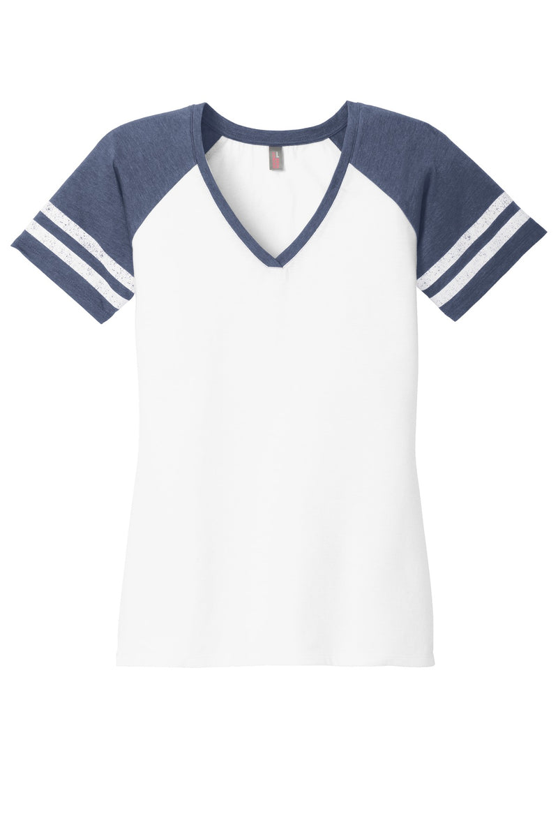 District  Women's Game V-Neck Tee - White/ Heathered True Navy