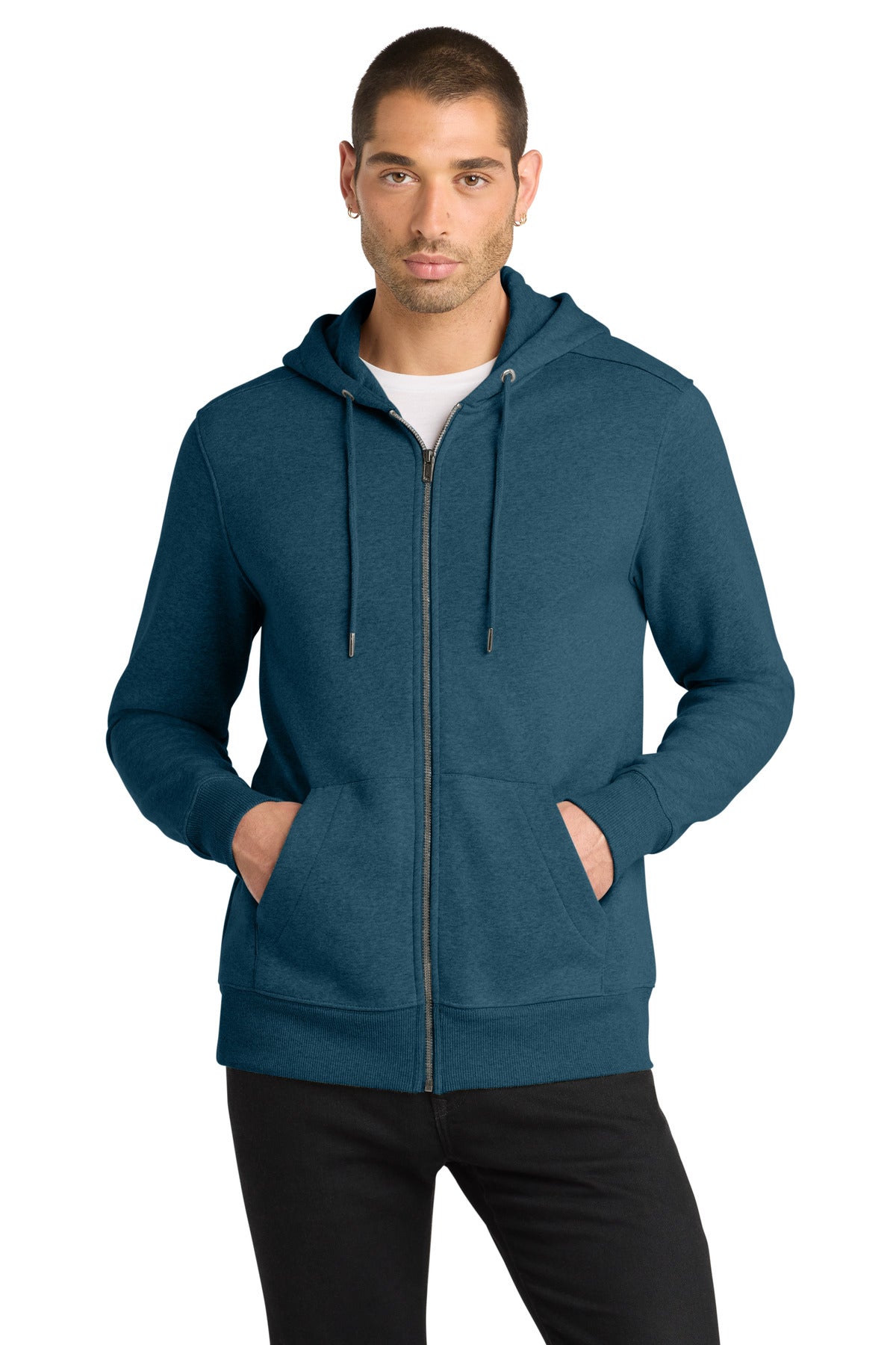 District  Perfect Weight  Fleece Full-Zip Hoodie - Heathered Poseidon Blue