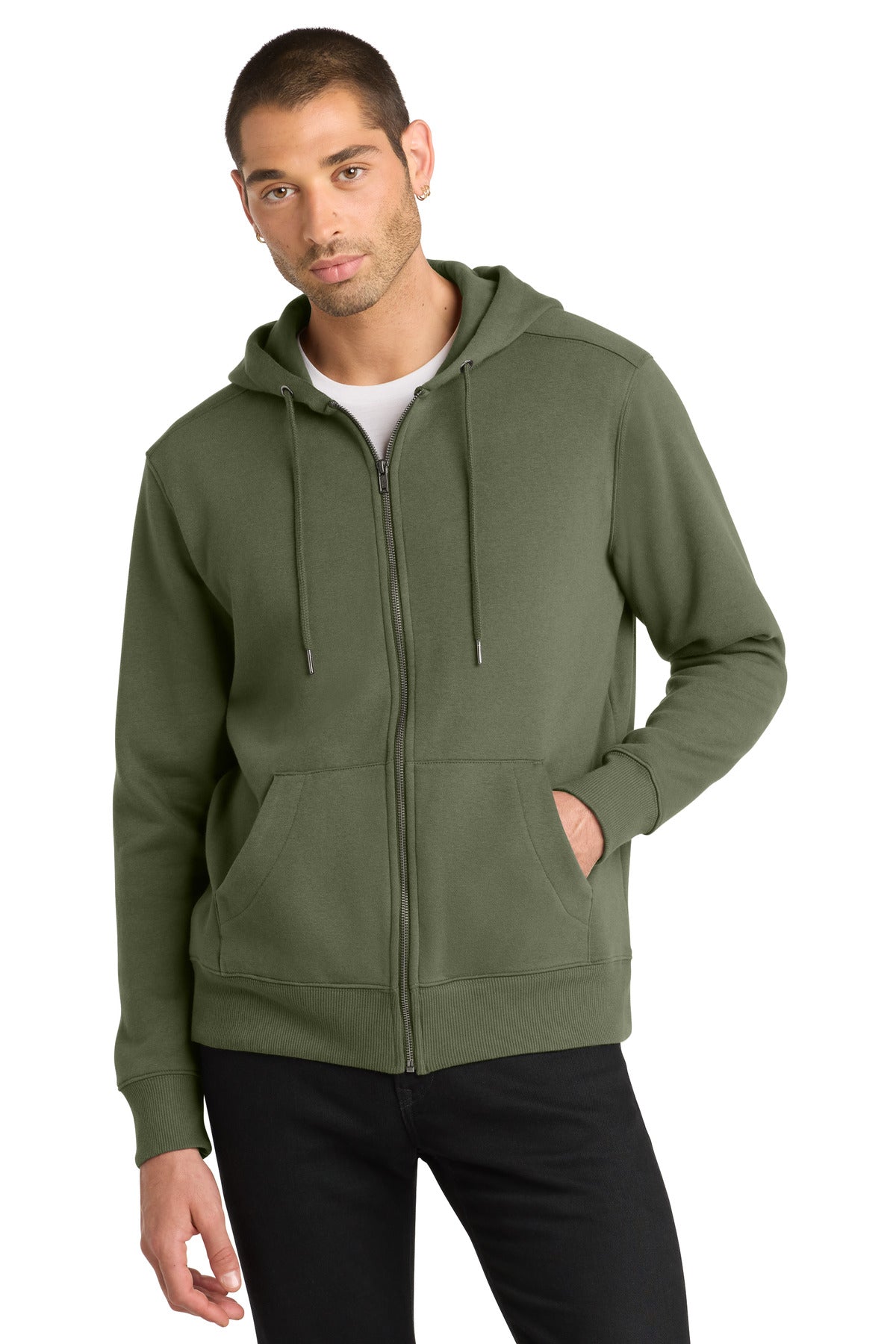 District  Perfect Weight  Fleece Full-Zip Hoodie - Military Green