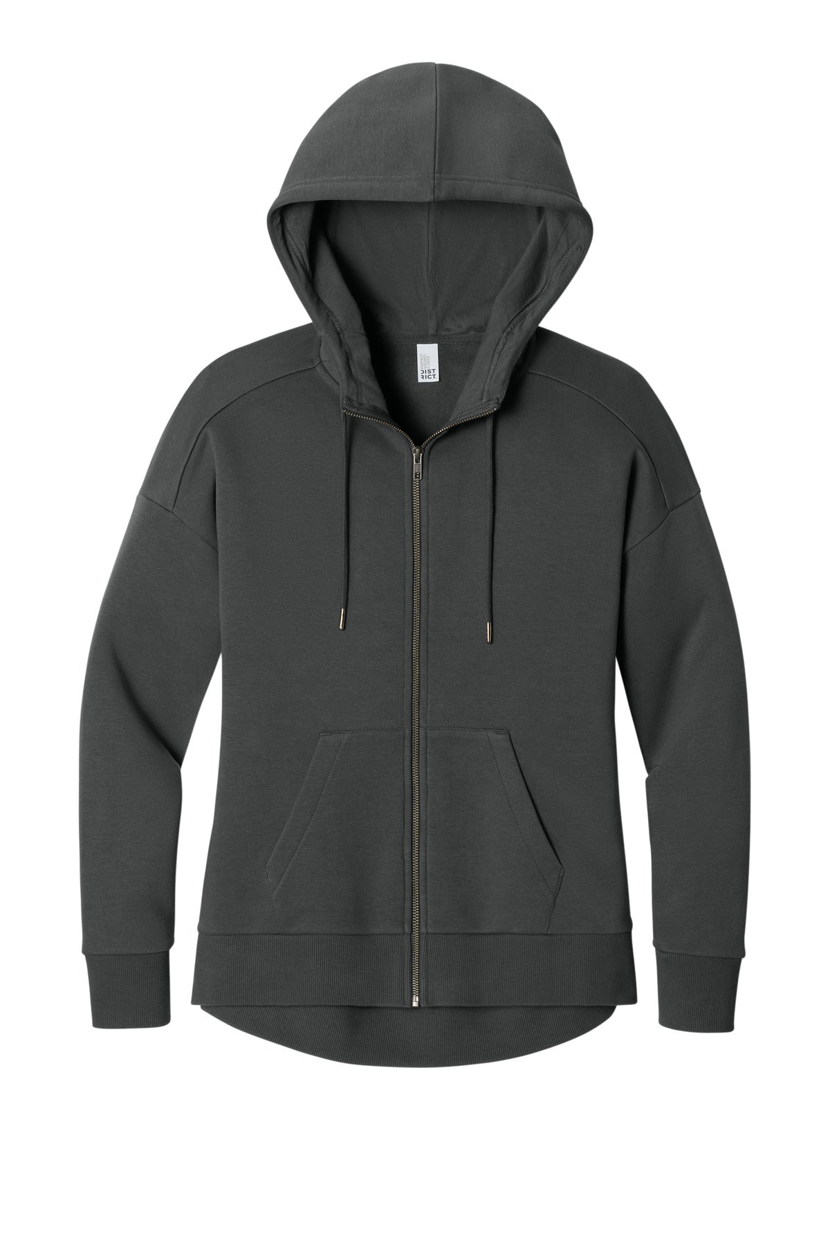 District  Women's Perfect Weight  Fleece Drop Shoulder Full-Zip Hoodie - Charcoal