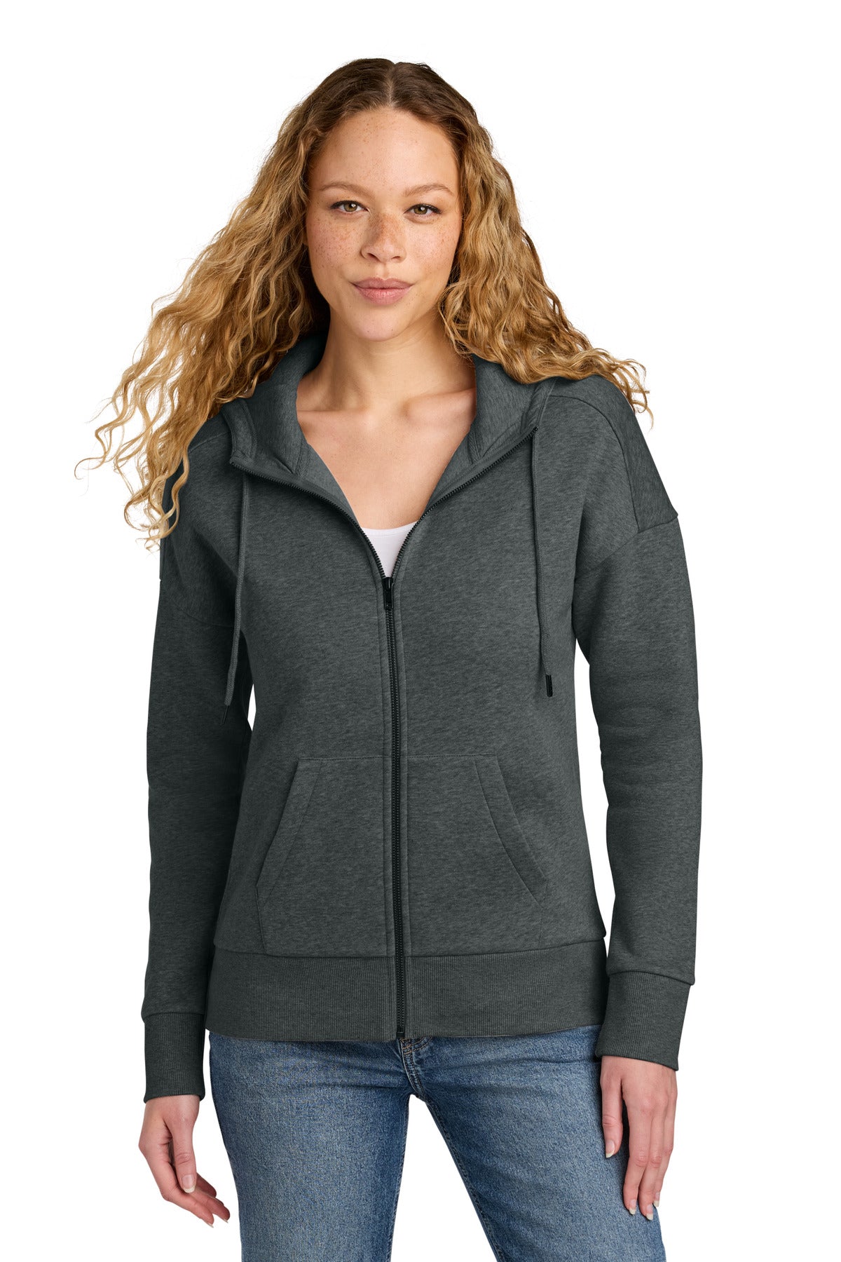 District  Women's Perfect Weight  Fleece Drop Shoulder Full-Zip Hoodie - Heathered Charcoal