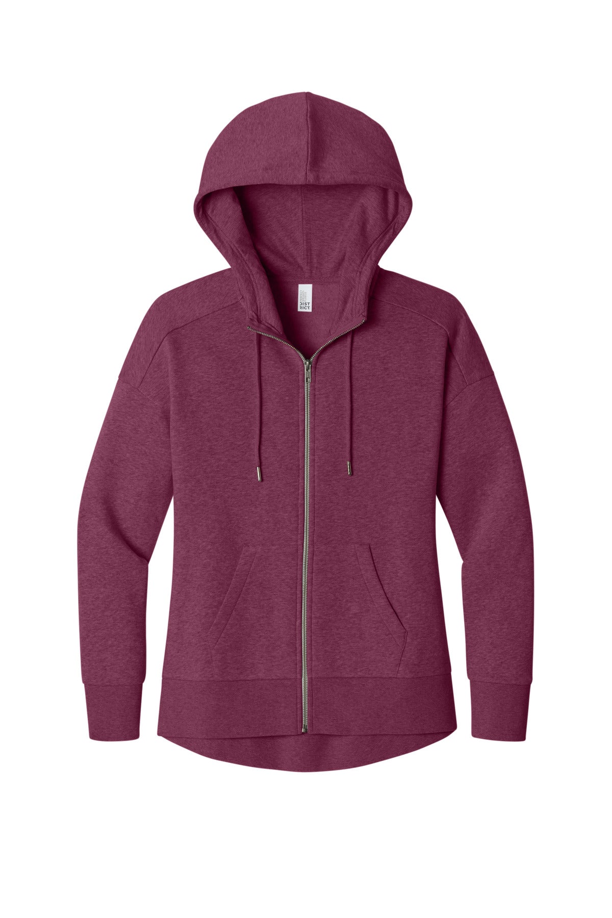 District  Women's Perfect Weight  Fleece Drop Shoulder Full-Zip Hoodie - Heathered Loganberry