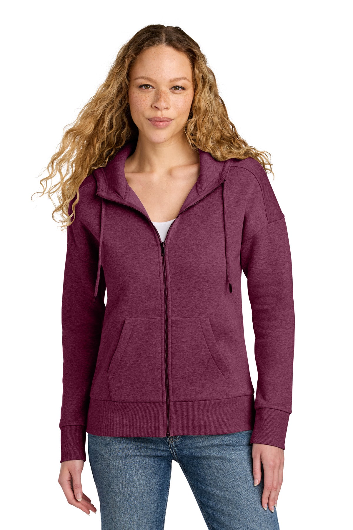 District  Women's Perfect Weight  Fleece Drop Shoulder Full-Zip Hoodie - Heathered Loganberry