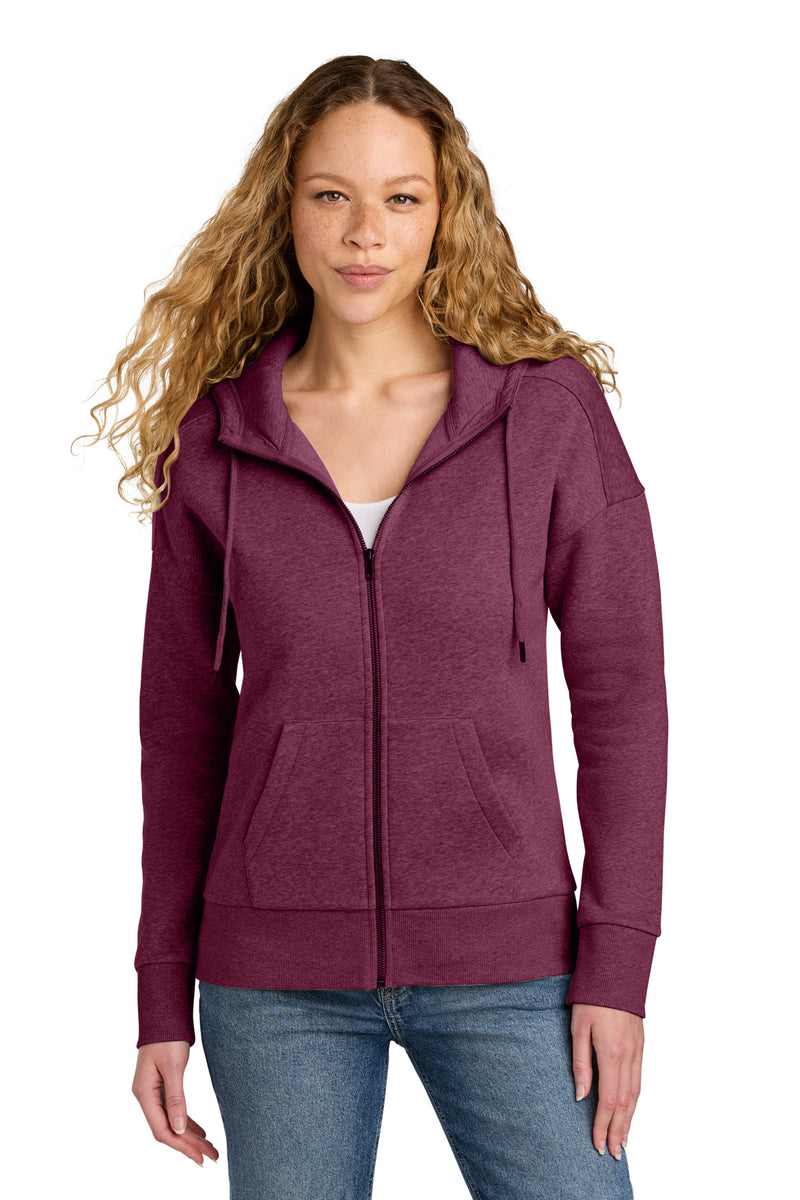 District  Women's Perfect Weight  Fleece Drop Shoulder Full-Zip Hoodie - Heathered Loganberry