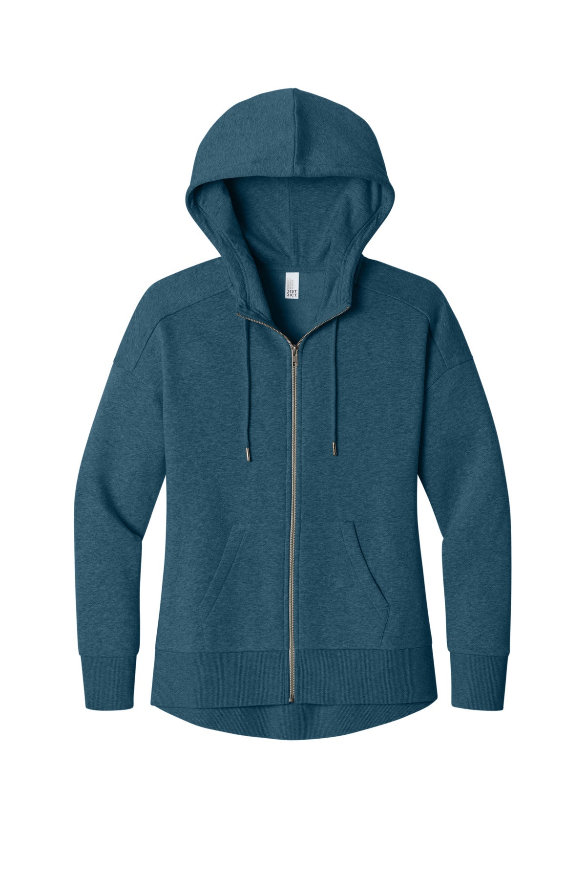 District  Women's Perfect Weight  Fleece Drop Shoulder Full-Zip Hoodie - Heathered Poseidon Blue