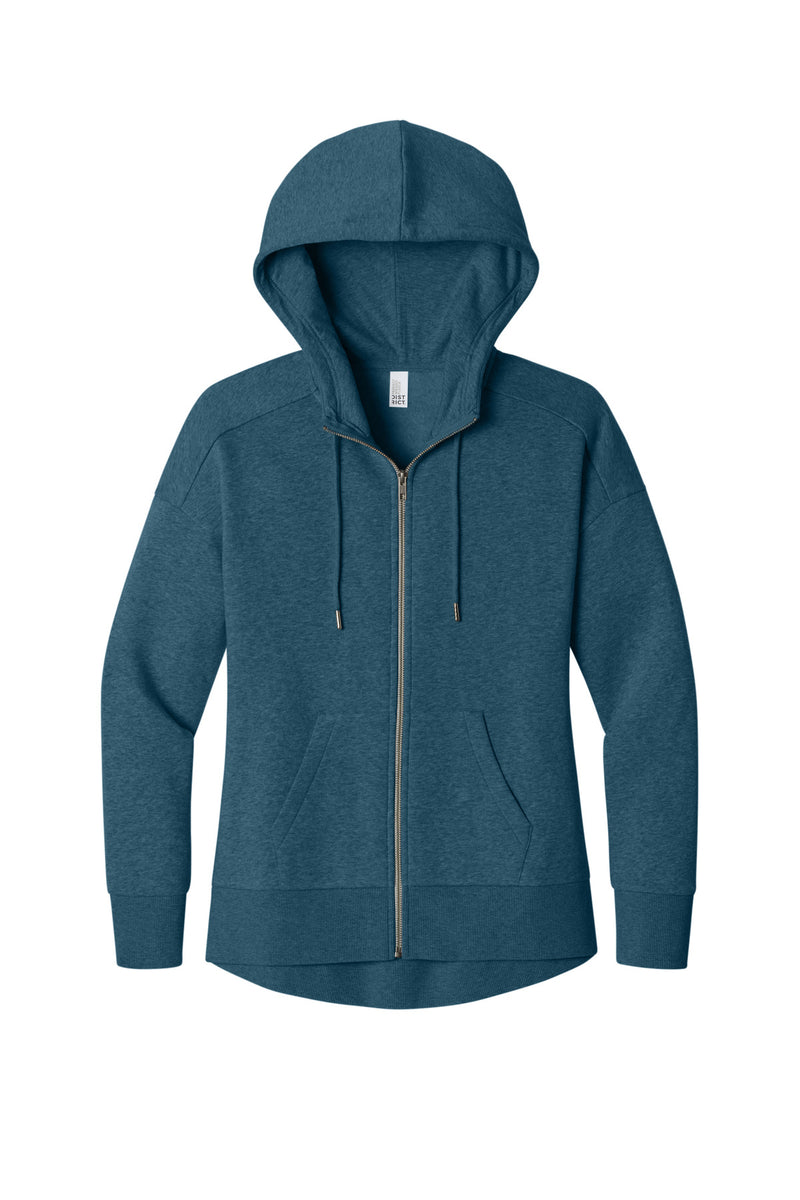 District  Women's Perfect Weight  Fleece Drop Shoulder Full-Zip Hoodie - Heathered Poseidon Blue