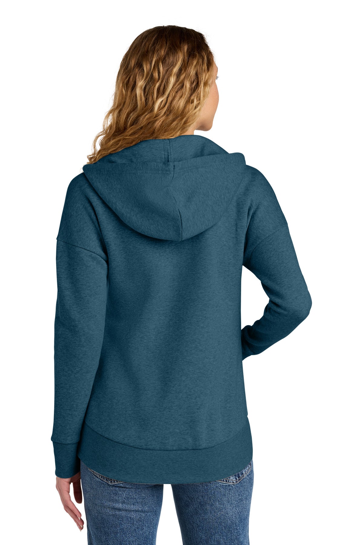District  Women's Perfect Weight  Fleece Drop Shoulder Full-Zip Hoodie - Heathered Poseidon Blue