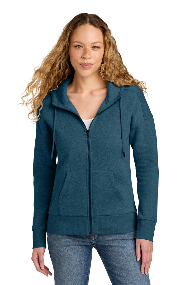 District  Women's Perfect Weight  Fleece Drop Shoulder Full-Zip Hoodie - Heathered Poseidon Blue