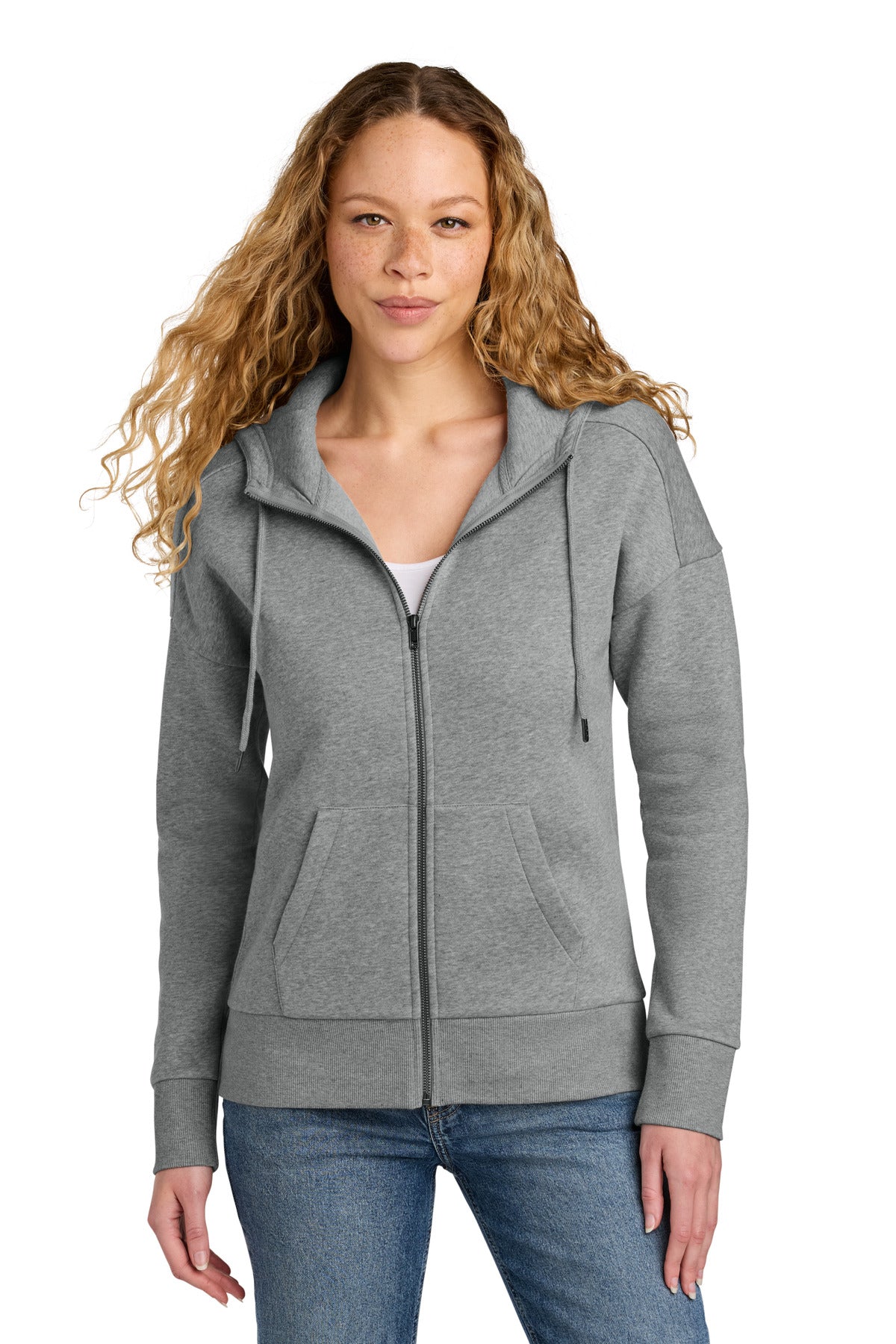 District  Women's Perfect Weight  Fleece Drop Shoulder Full-Zip Hoodie - Heathered Steel