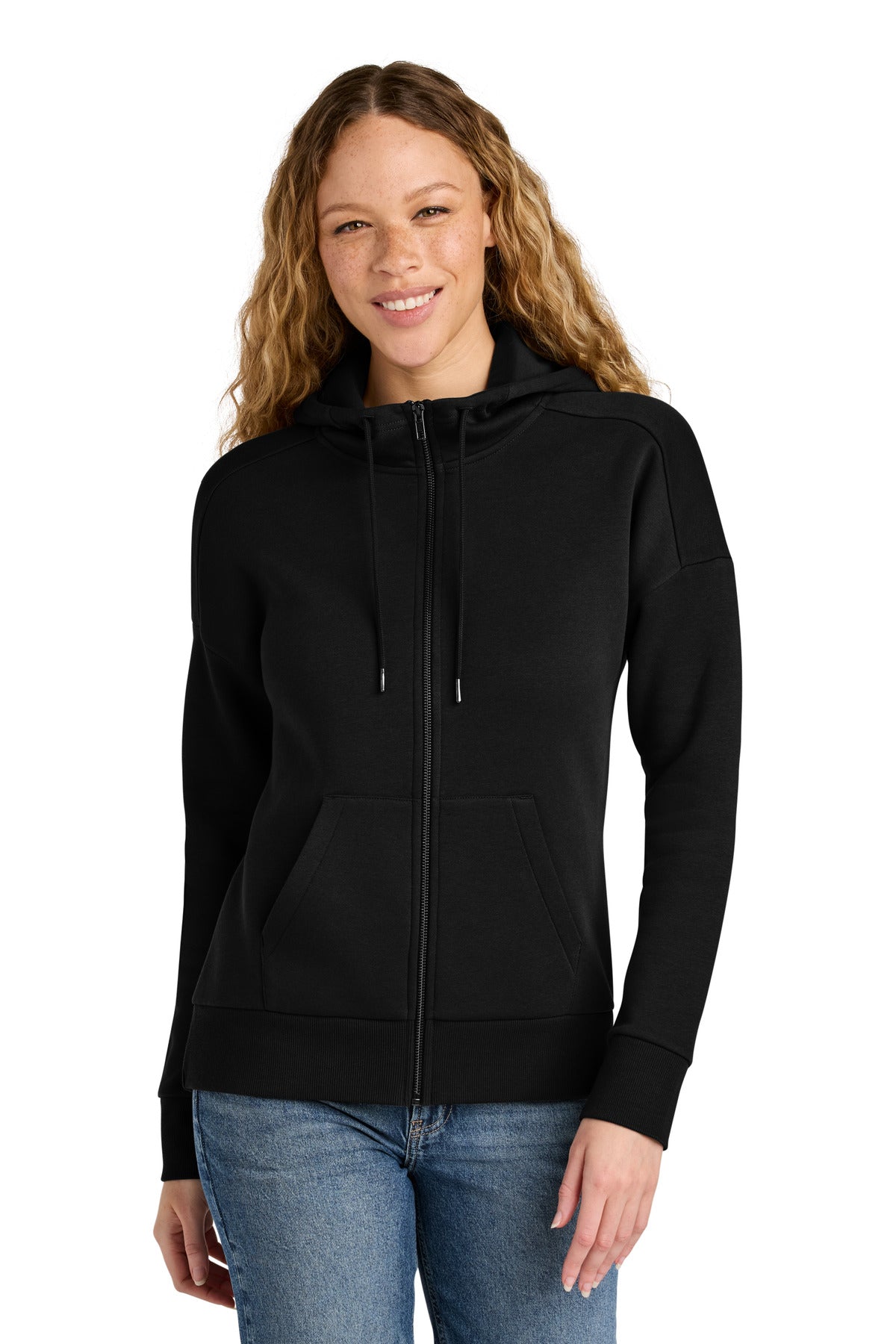 District  Women's Perfect Weight  Fleece Drop Shoulder Full-Zip Hoodie - Jet Black