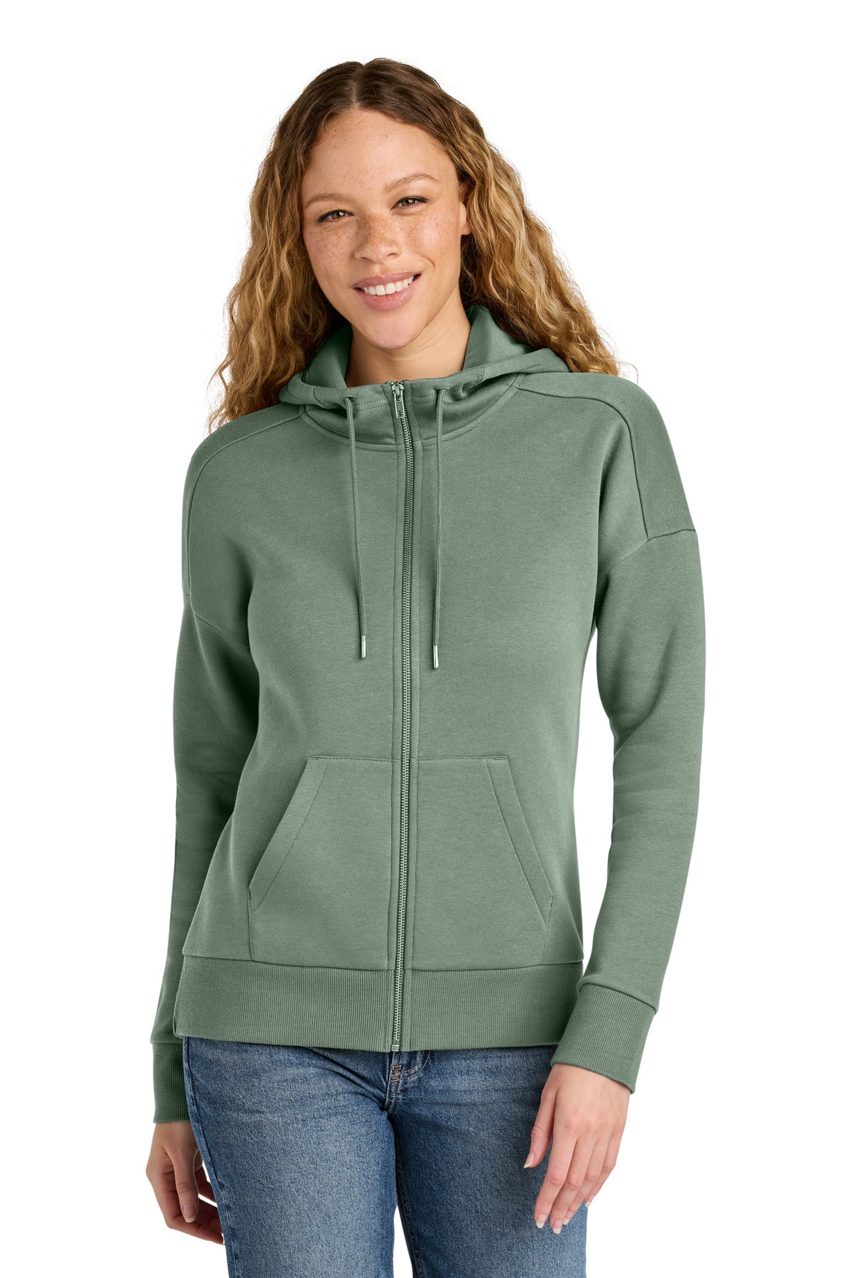 District  Women's Perfect Weight  Fleece Drop Shoulder Full-Zip Hoodie - Laurel Green