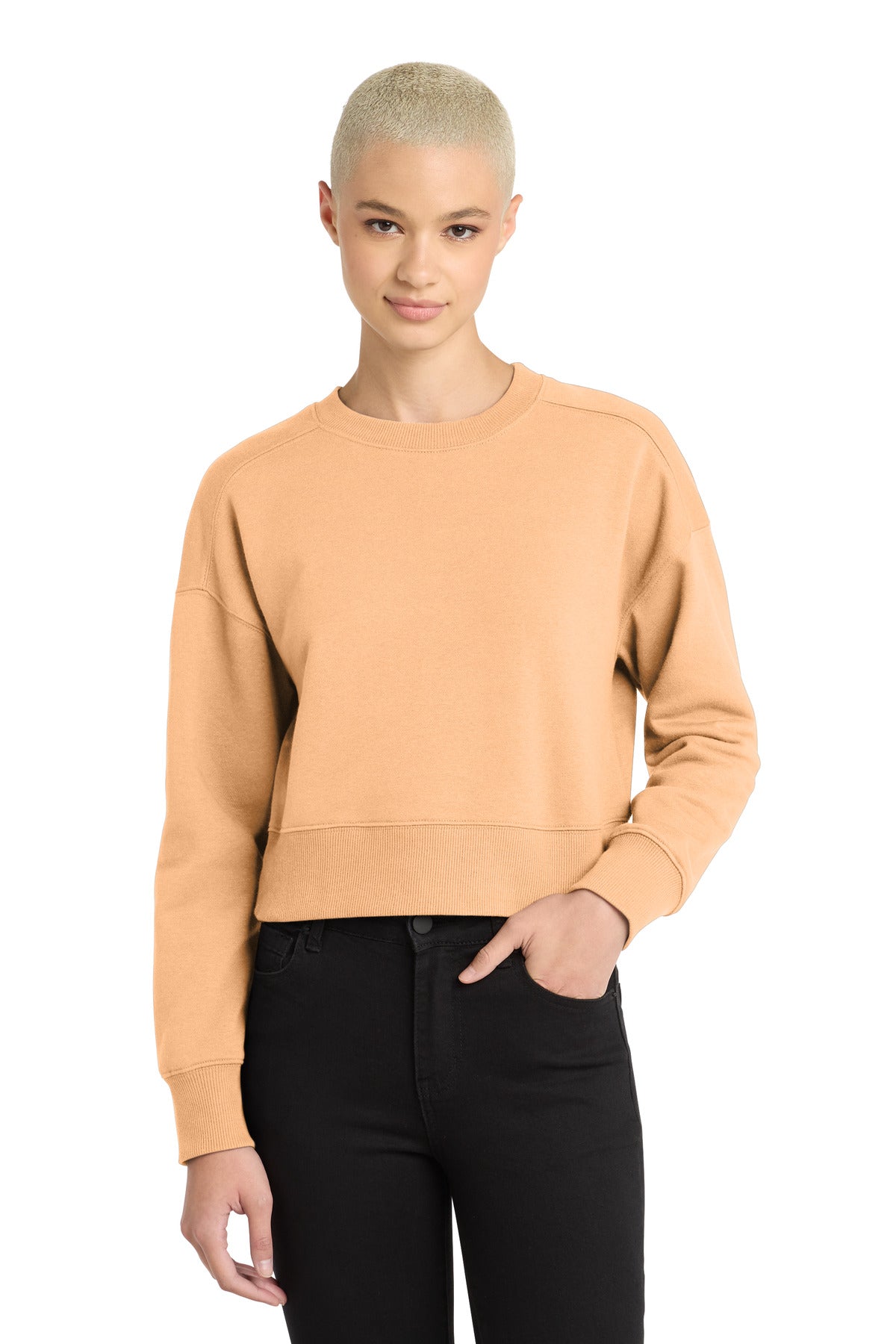 District  Women's Perfect Weight  Fleece Cropped Crew - Apricot