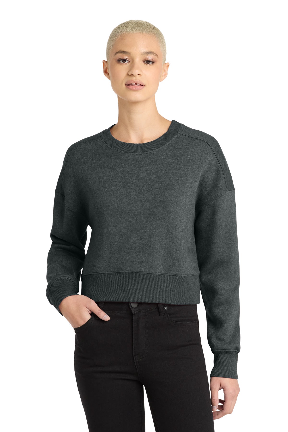 District  Women's Perfect Weight  Fleece Cropped Crew - Heathered Charcoal