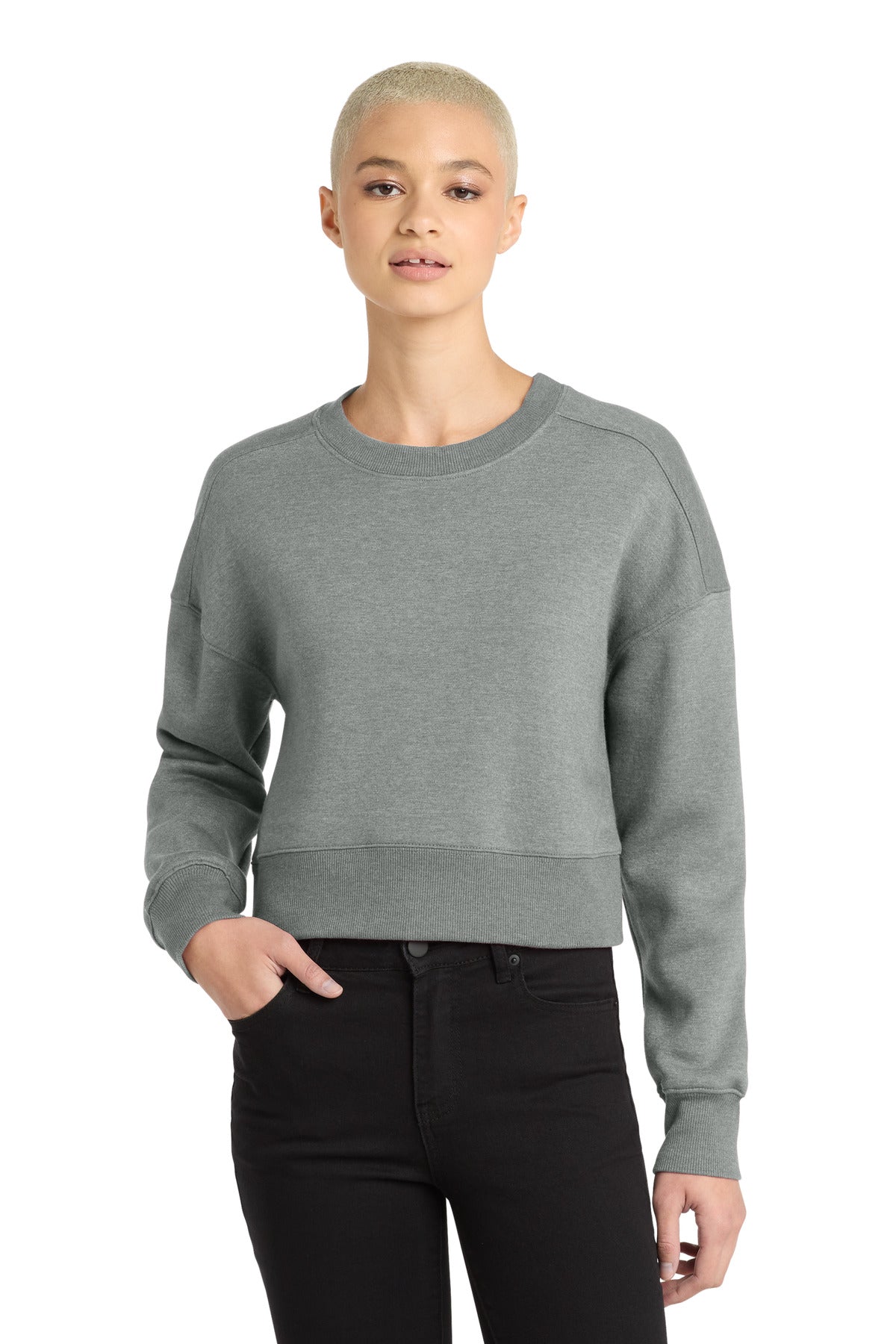 District  Women's Perfect Weight  Fleece Cropped Crew - Heathered Steel