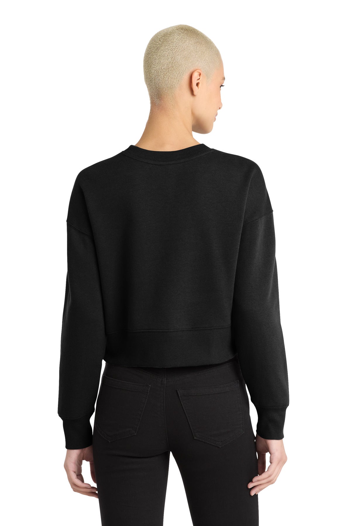 District  Women's Perfect Weight  Fleece Cropped Crew - Jet Black