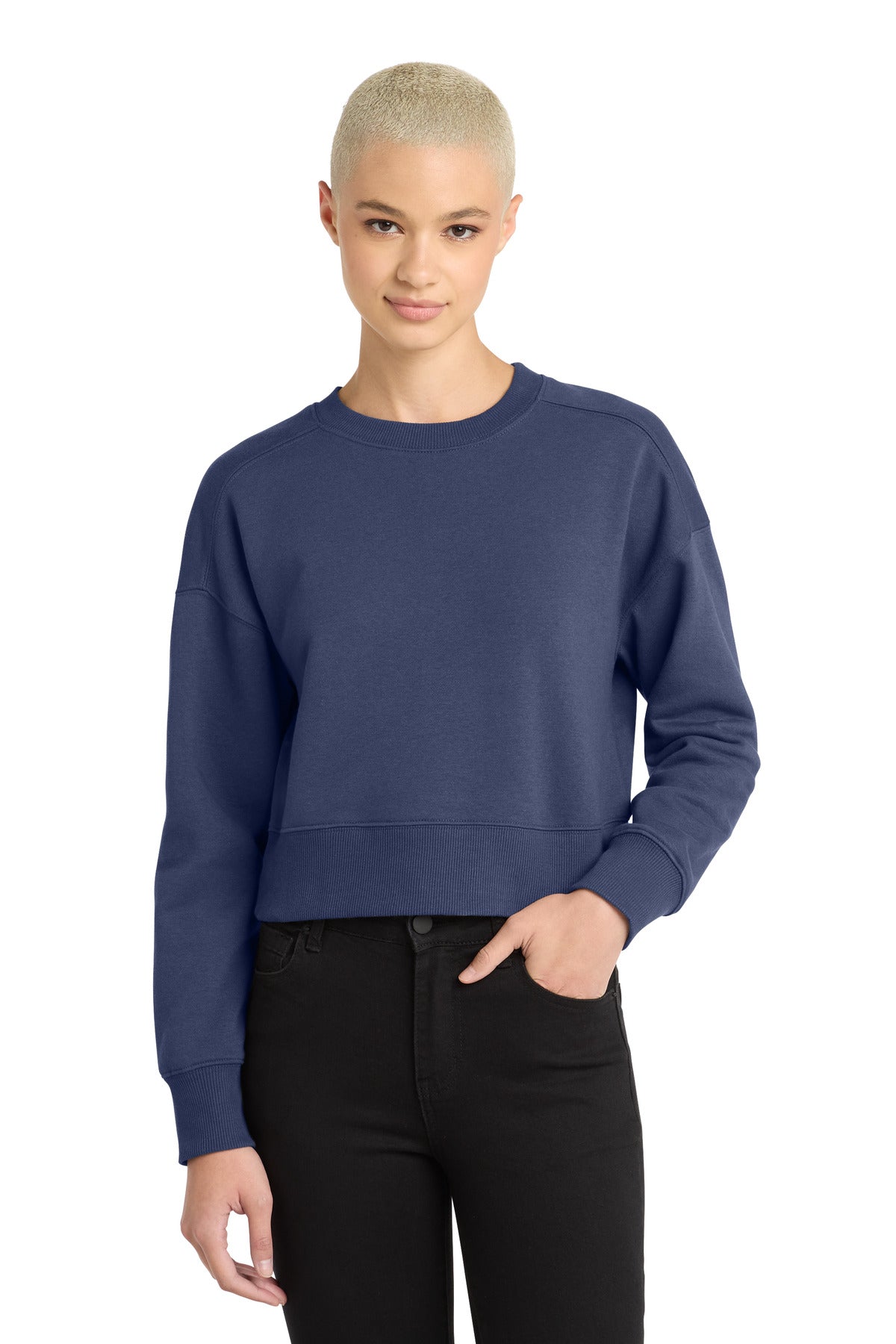 District  Women's Perfect Weight  Fleece Cropped Crew - Tanzanite