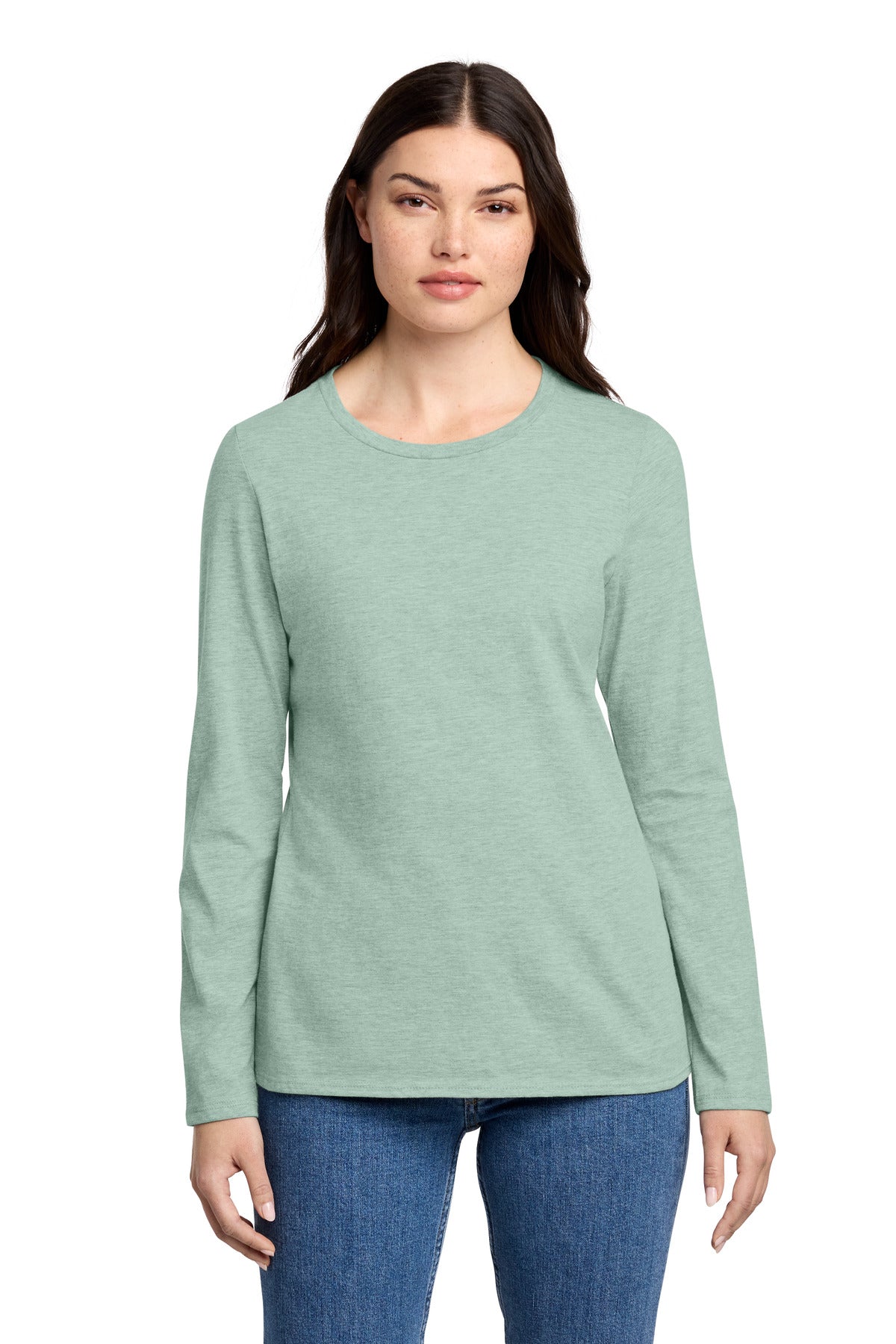 District Women's Perfect Blend CVC Long Sleeve Tee - Heathered Dusty Sage