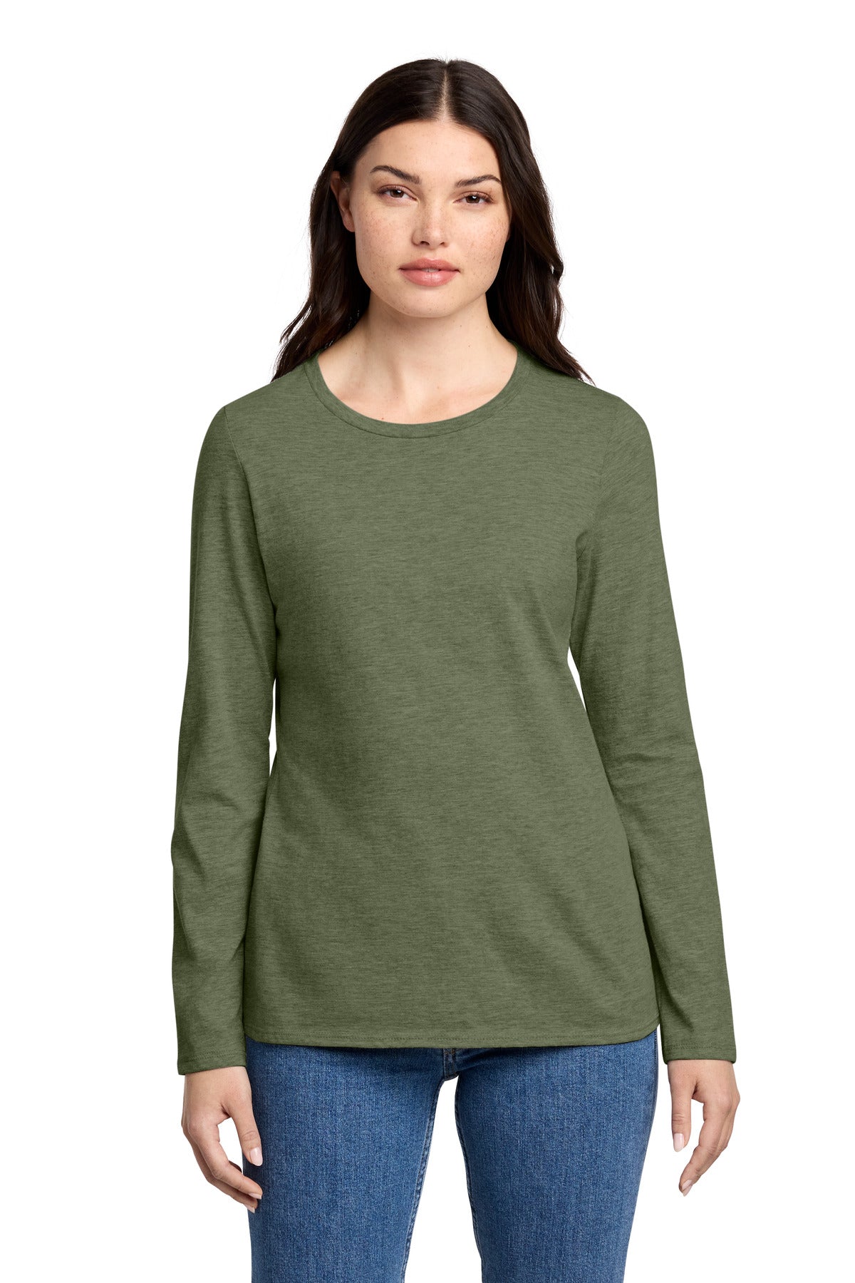 District Women's Perfect Blend CVC Long Sleeve Tee - Heathered Olive