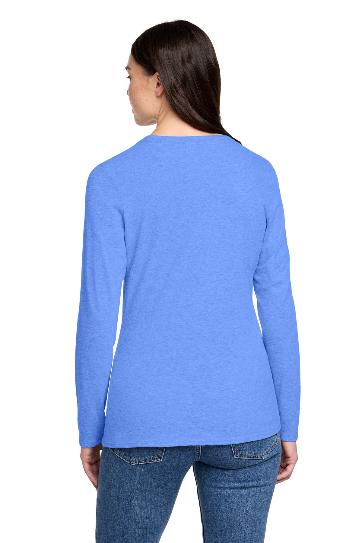 District Women's Perfect Blend CVC Long Sleeve Tee - Heathered Royal