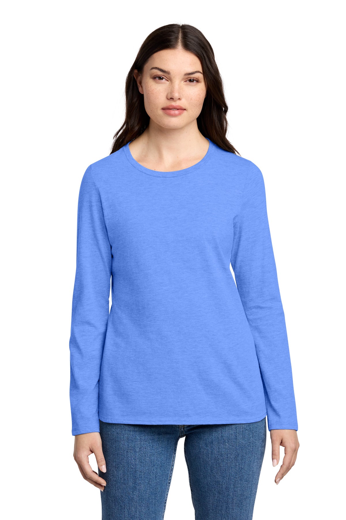 District Women's Perfect Blend CVC Long Sleeve Tee - Heathered Royal