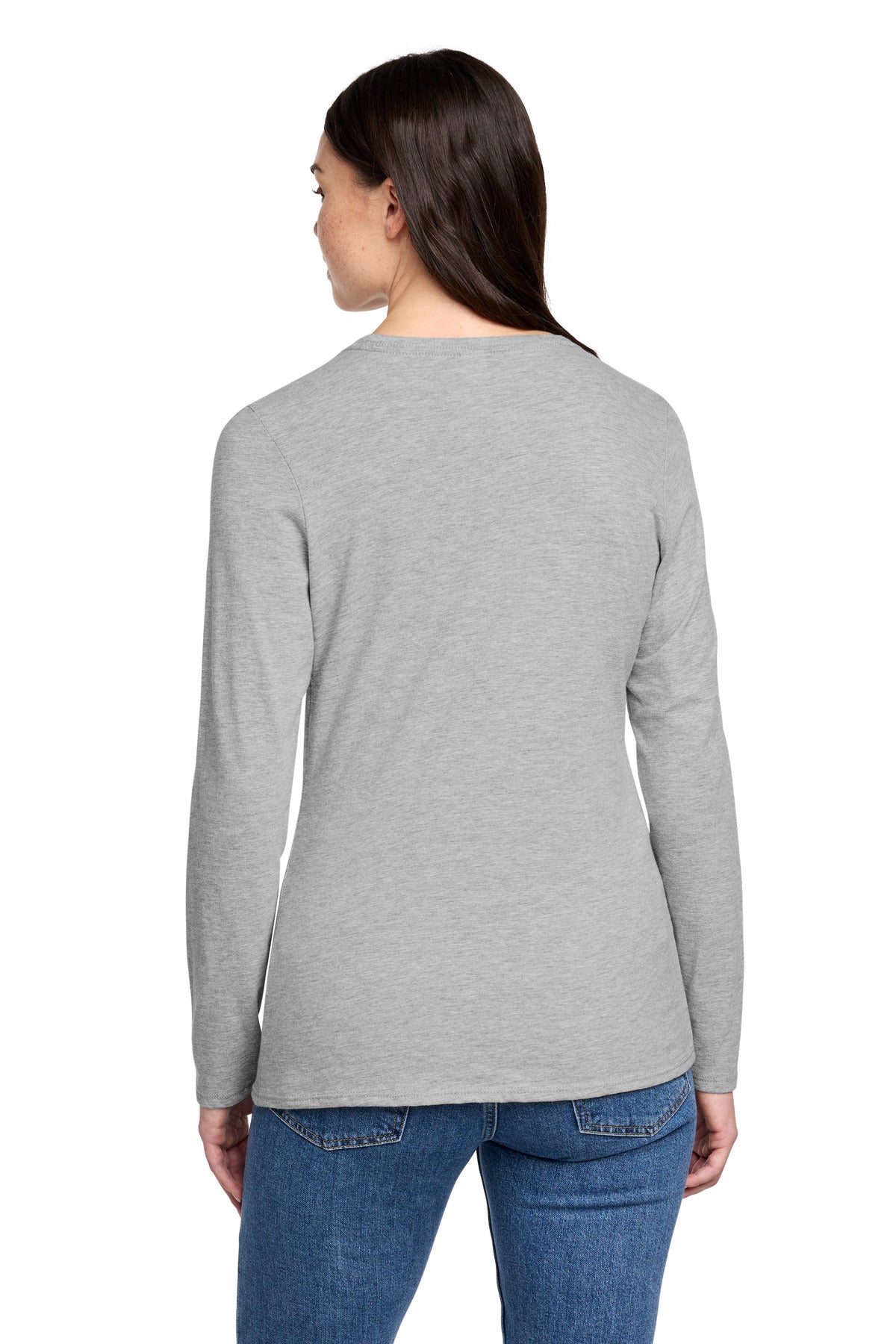 District Women's Perfect Blend CVC Long Sleeve Tee - Light Heather Grey