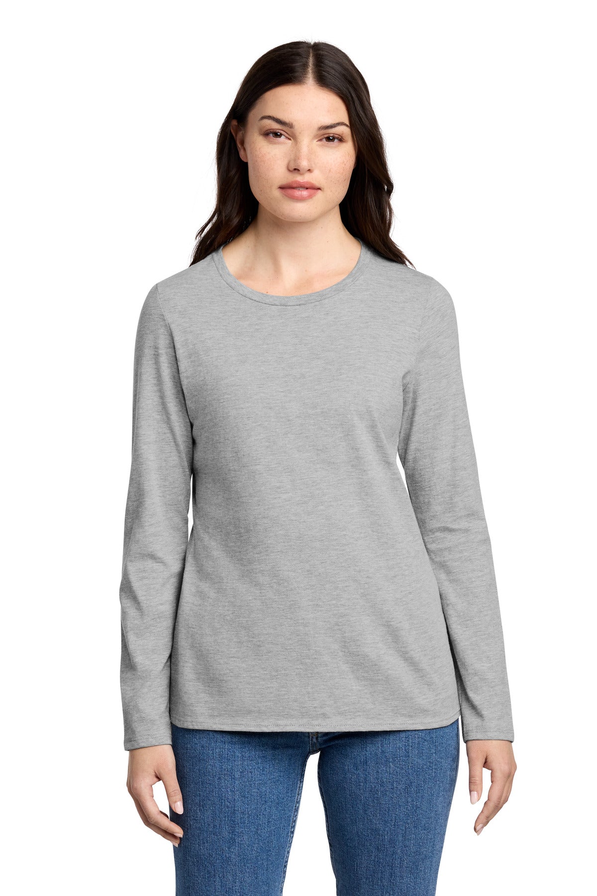 District Women's Perfect Blend CVC Long Sleeve Tee - Light Heather Grey
