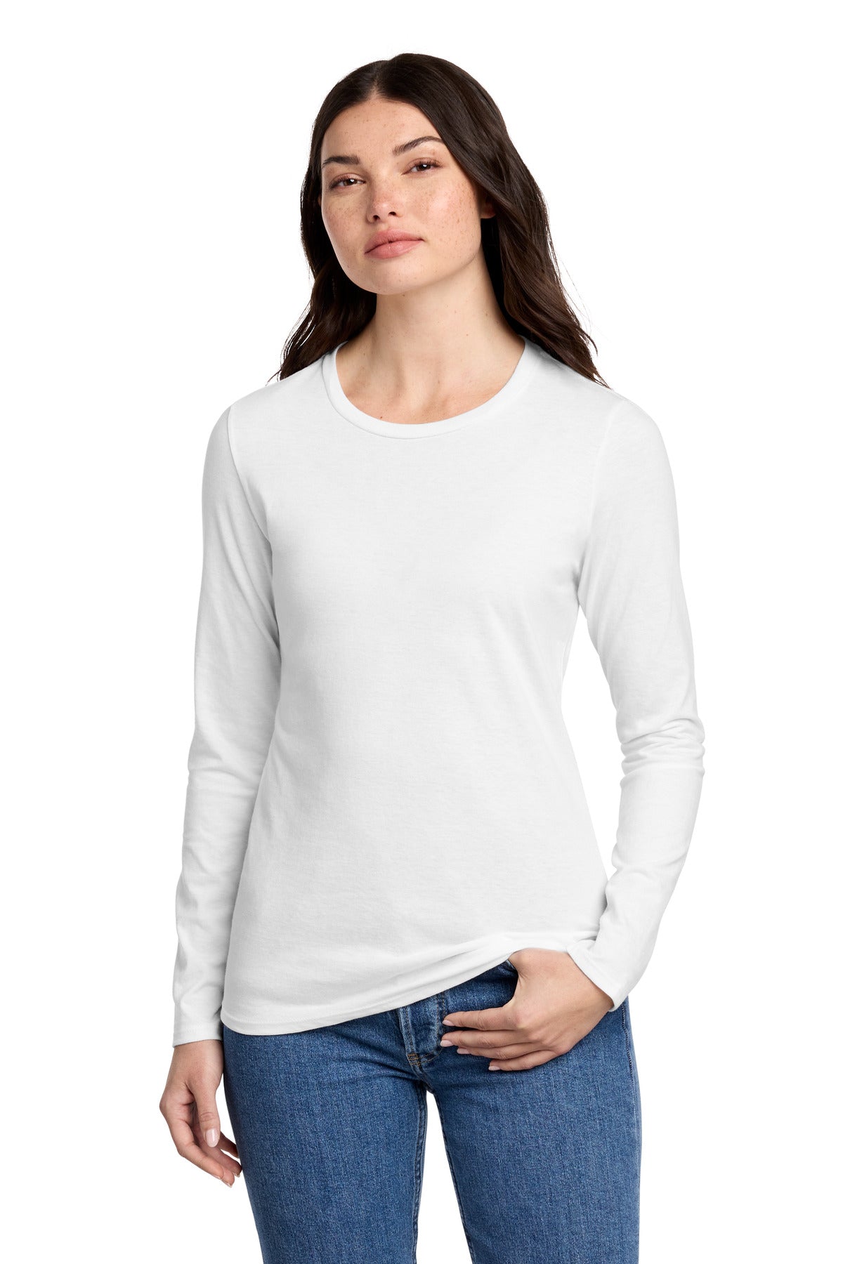 District Women's Perfect Blend CVC Long Sleeve Tee - White
