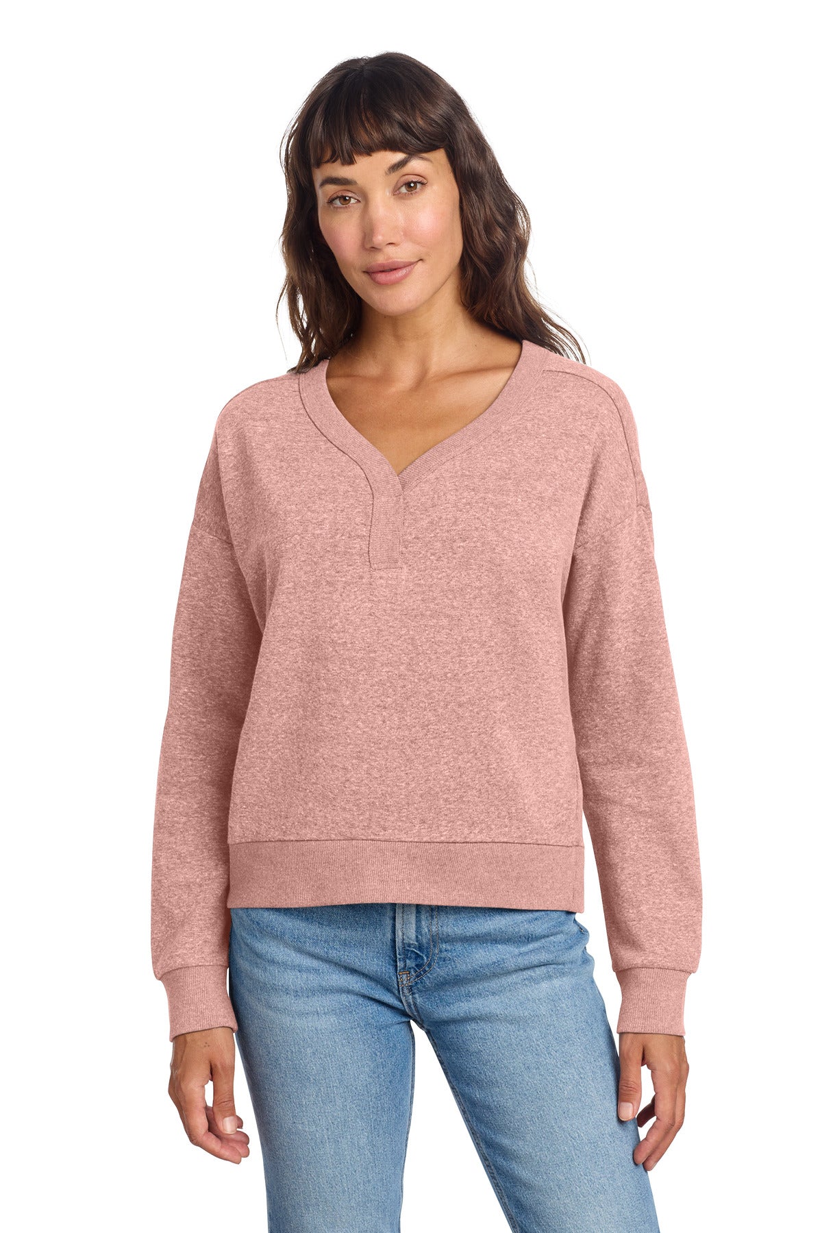 District Women's Perfect Tri Fleece V-Neck Sweatshirt - Blush Frost