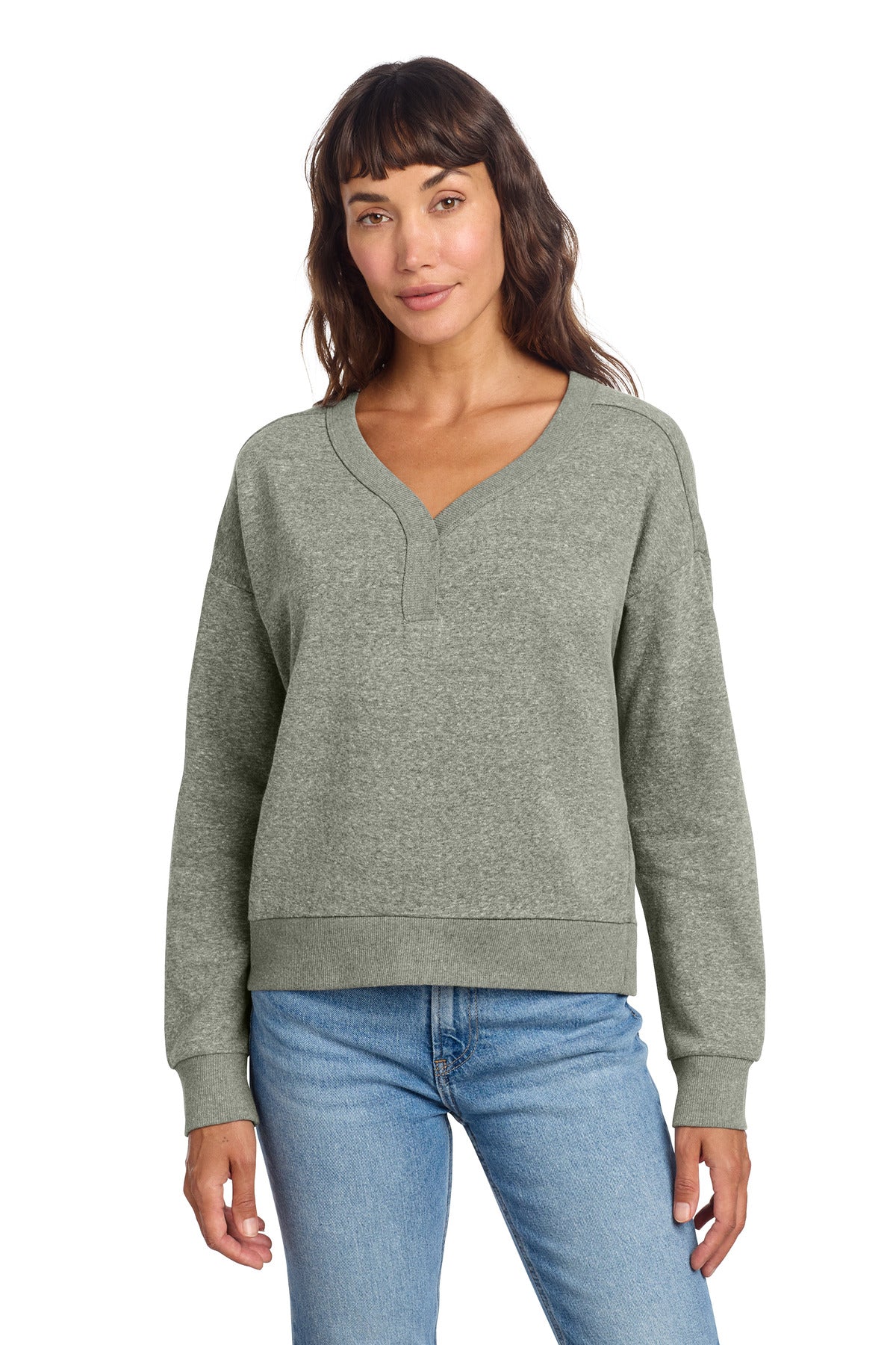 District Women's Perfect Tri Fleece V-Neck Sweatshirt - Grey Frost