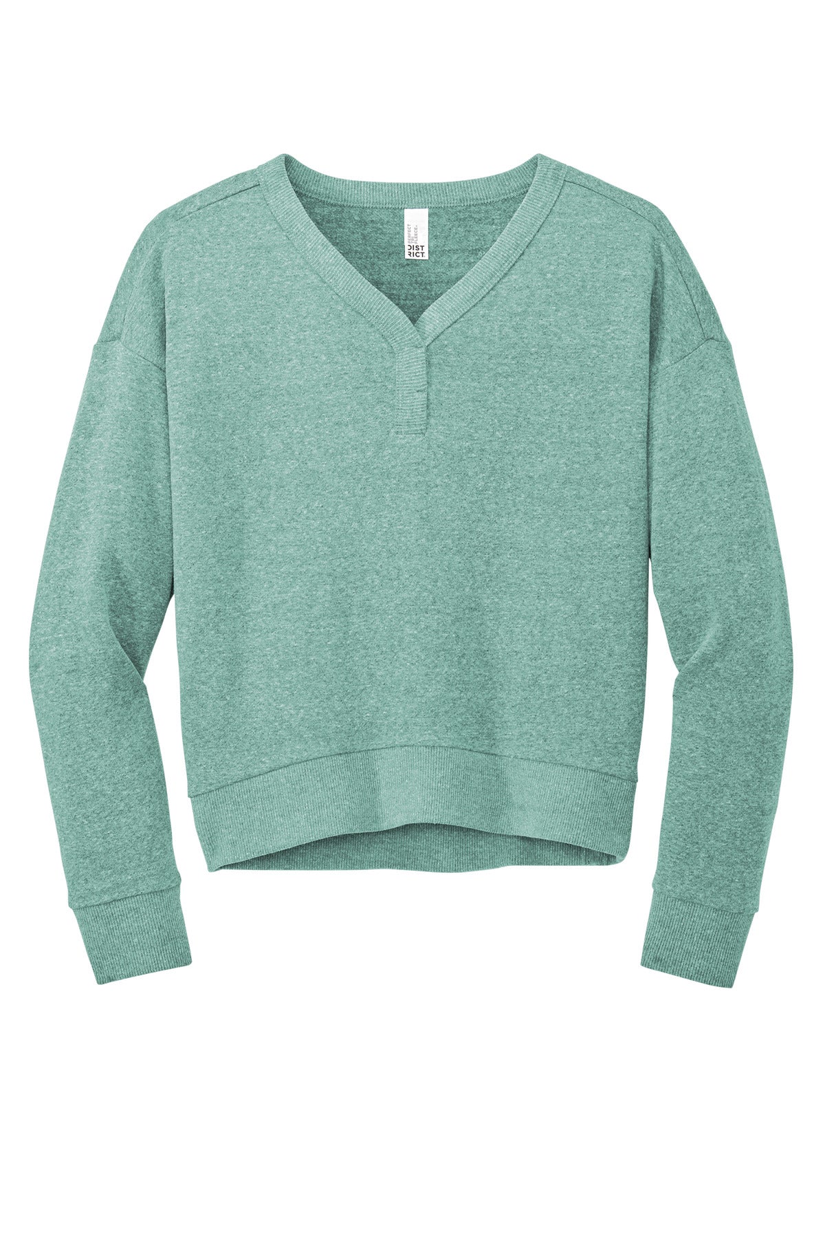 District Women's Perfect Tri Fleece V-Neck Sweatshirt - Heathered Eucalyptus Blue