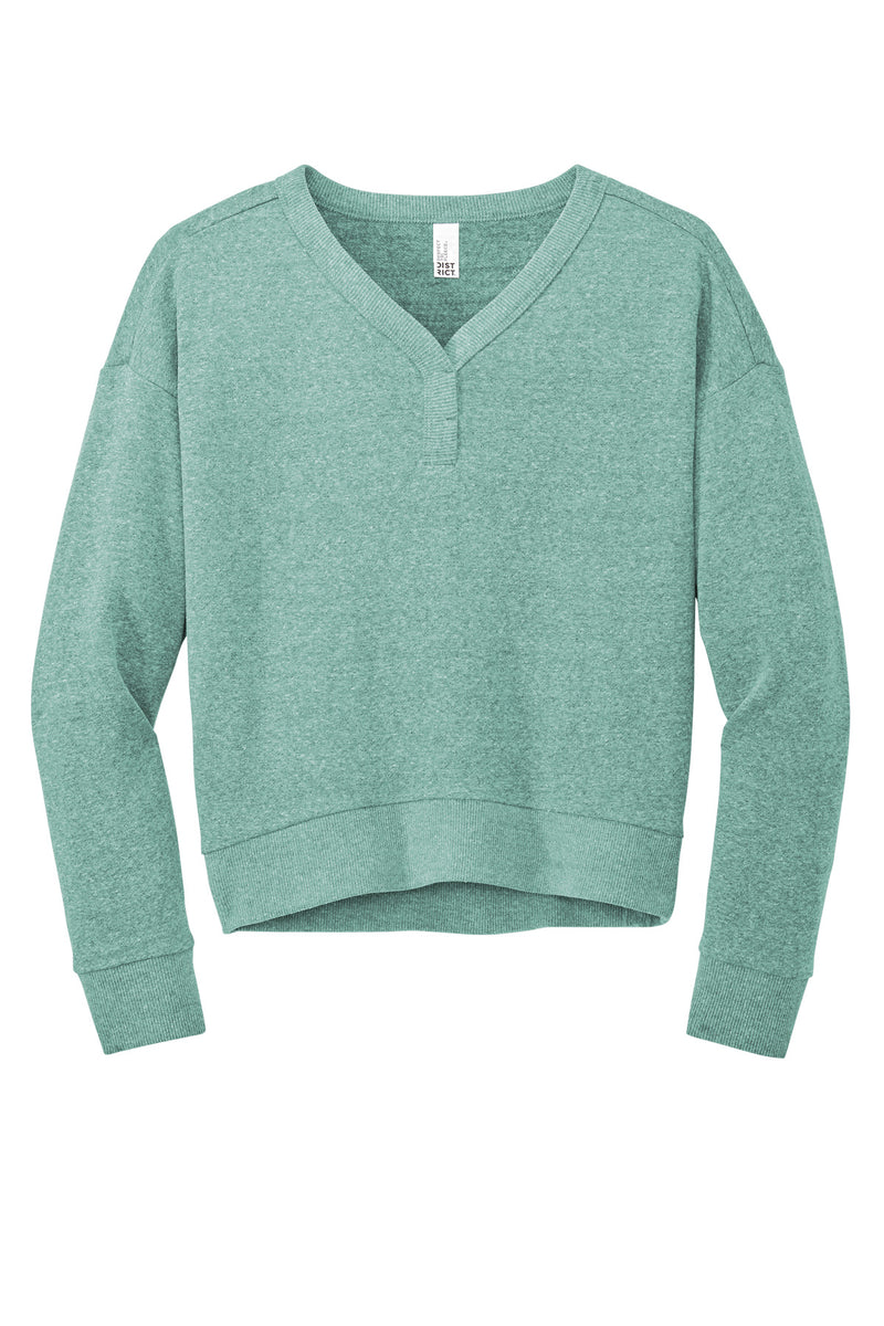 District Women's Perfect Tri Fleece V-Neck Sweatshirt - Heathered Eucalyptus Blue